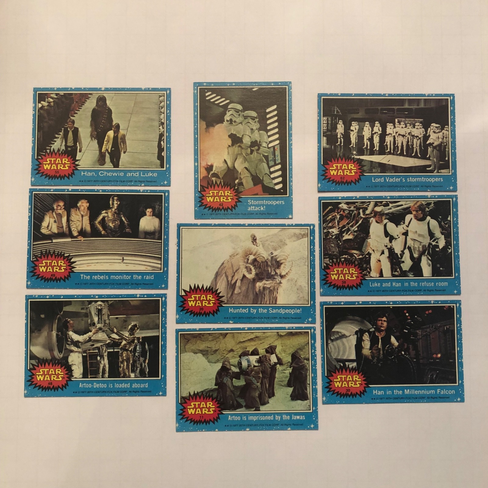 1977 Star Wars Topps Series 1 Blue Lot of 9 Cards 💙  STAINED BACKS READ SEE 💙