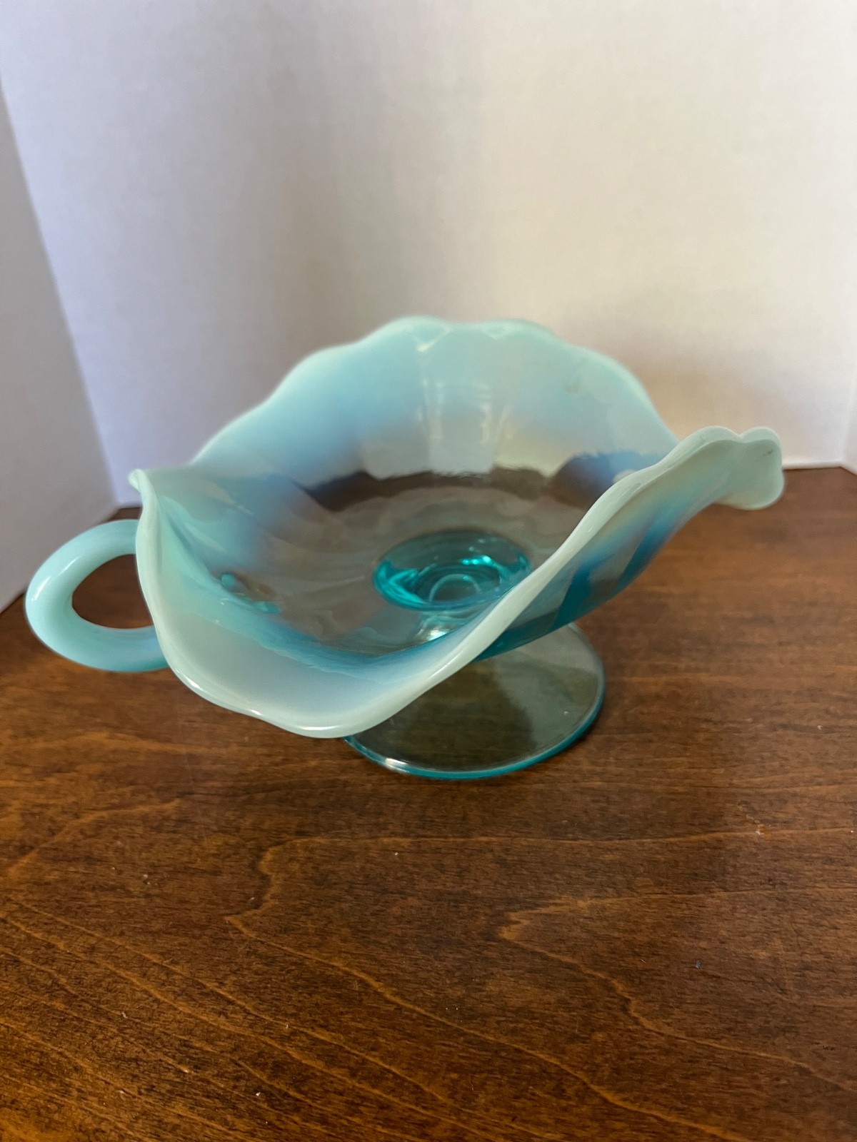 Vintage Dugan glass Dish Handle Opalescent blue Vintage Dugan glass Dish Handle Opalescent blue