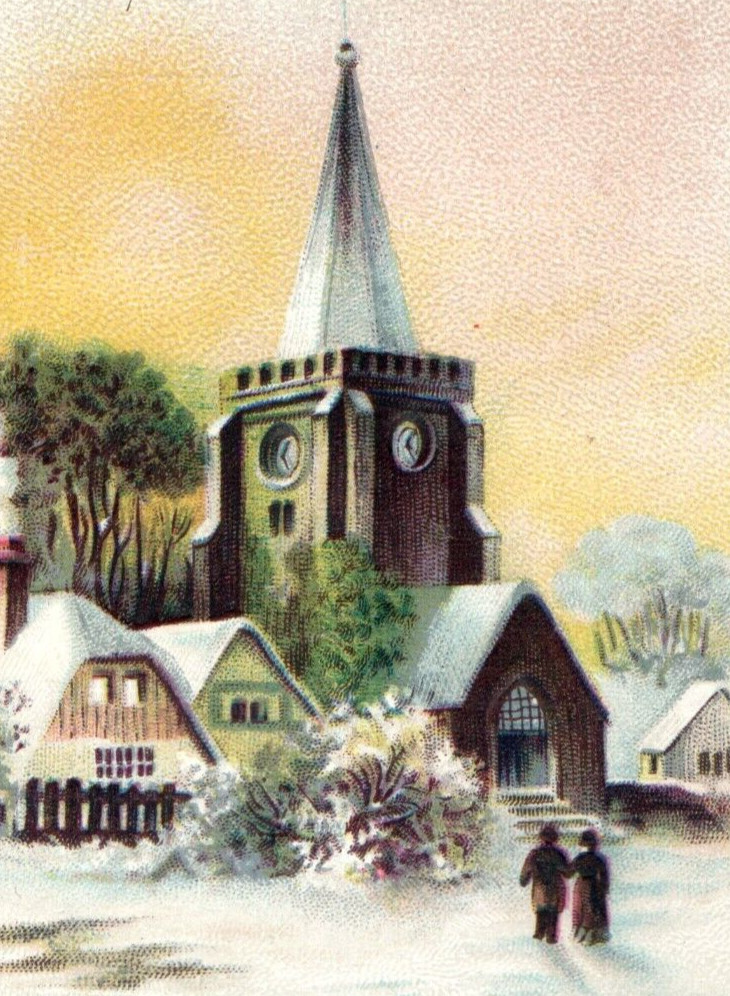 1880s-90s Richard A. Donnelly Clothing Winter Scene Church Snow #7N