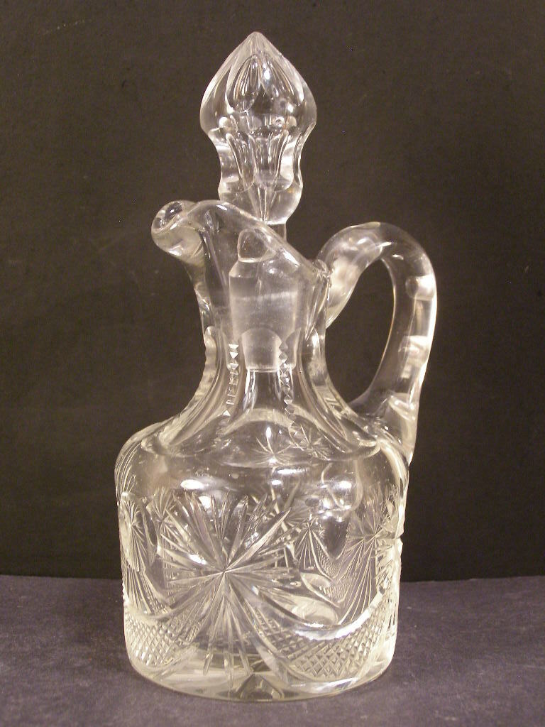 STUNNING 19c ABP Brilliant Cut Glass Crystal Cruet Oil Bottle Drape Swag Pattern