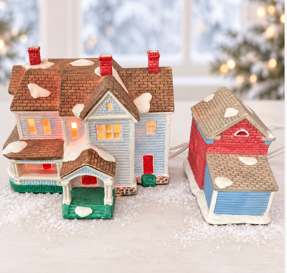 Vintage Country Memories Lighted Christmas Village House & Garage Kmart Works