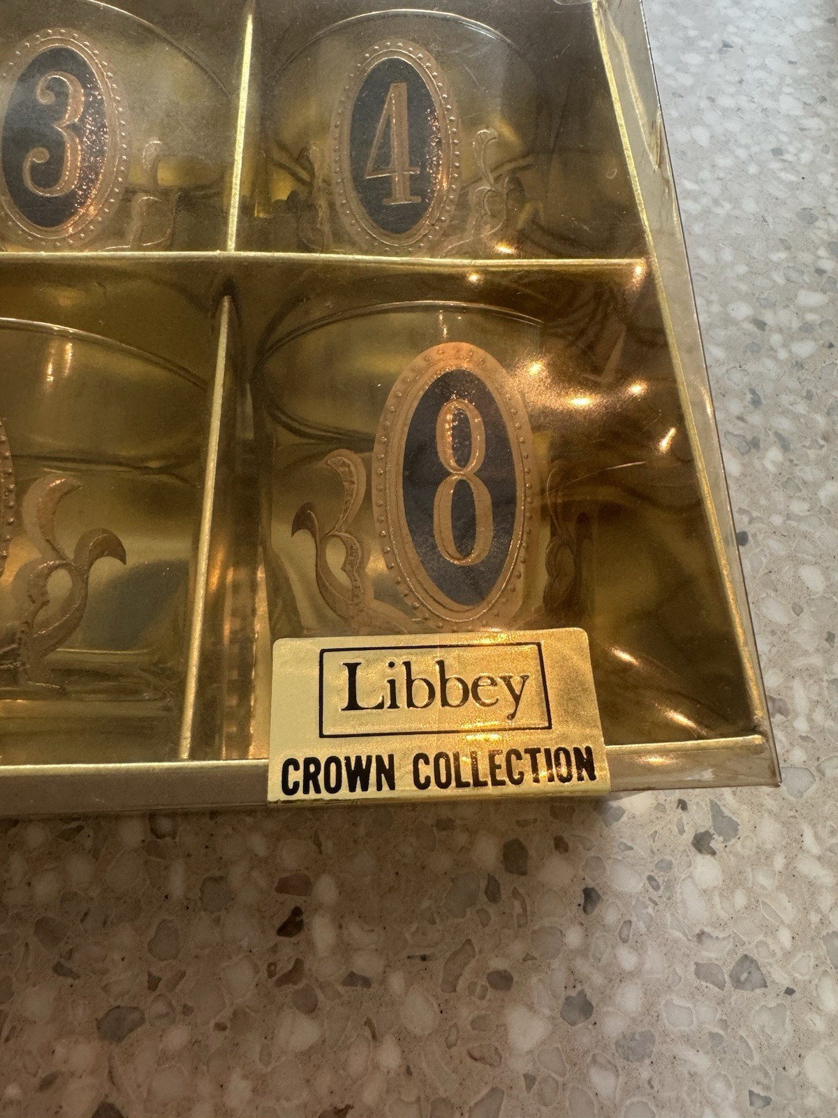 Libbey Crown Collection Numero Old Fashioned Glasses Set of 8 Clear Gold Blue