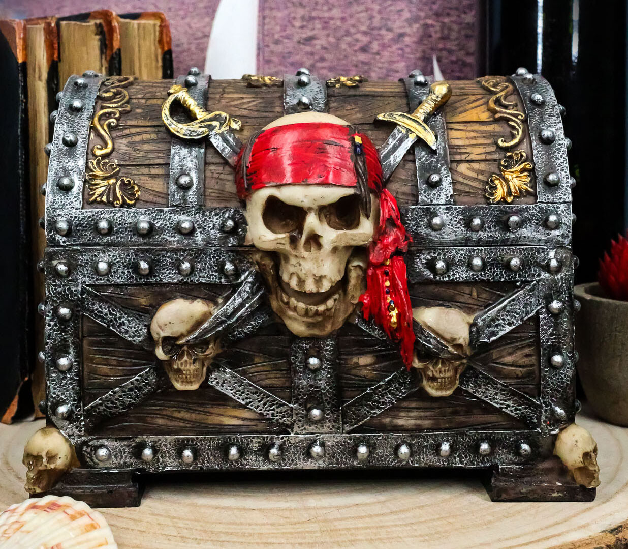 Large Caribbean Pirate Marauder Skull With Criss Cross Blades Treasure Chest Box Large Caribbean Pirate Marauder Skull With Criss Cross Blades Treasure Chest Box