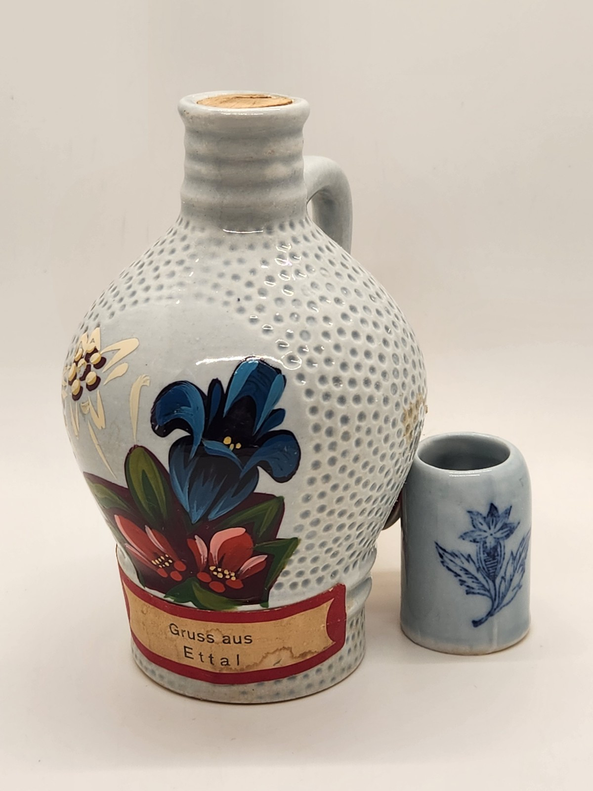 Vintage Schroffen Enzian Jug w/Attached Shot Glass Australian Ceramic Souvenir