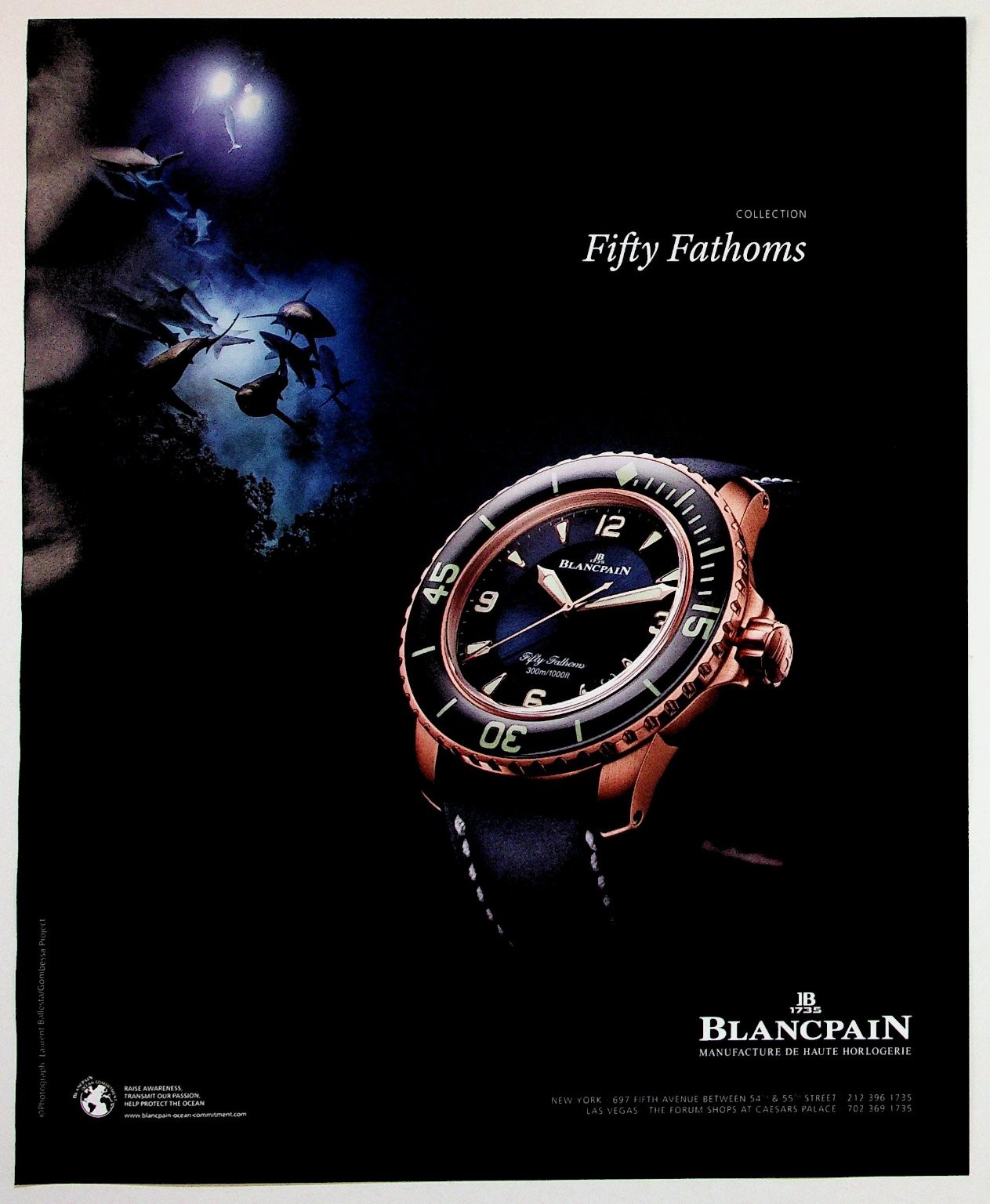 Blancpain Fifty Fathoms Watch Vintage Ad Print Black Ocean Sharks Diver Blancpain Fifty Fathoms Watch Vintage Ad Print Black Ocean Sharks Diver