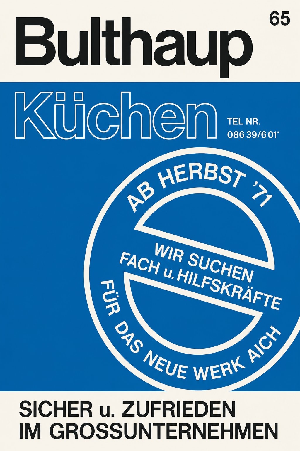 📢 Bulthaup Küchen Recruitment Poster - 12x18” German '71 Ad