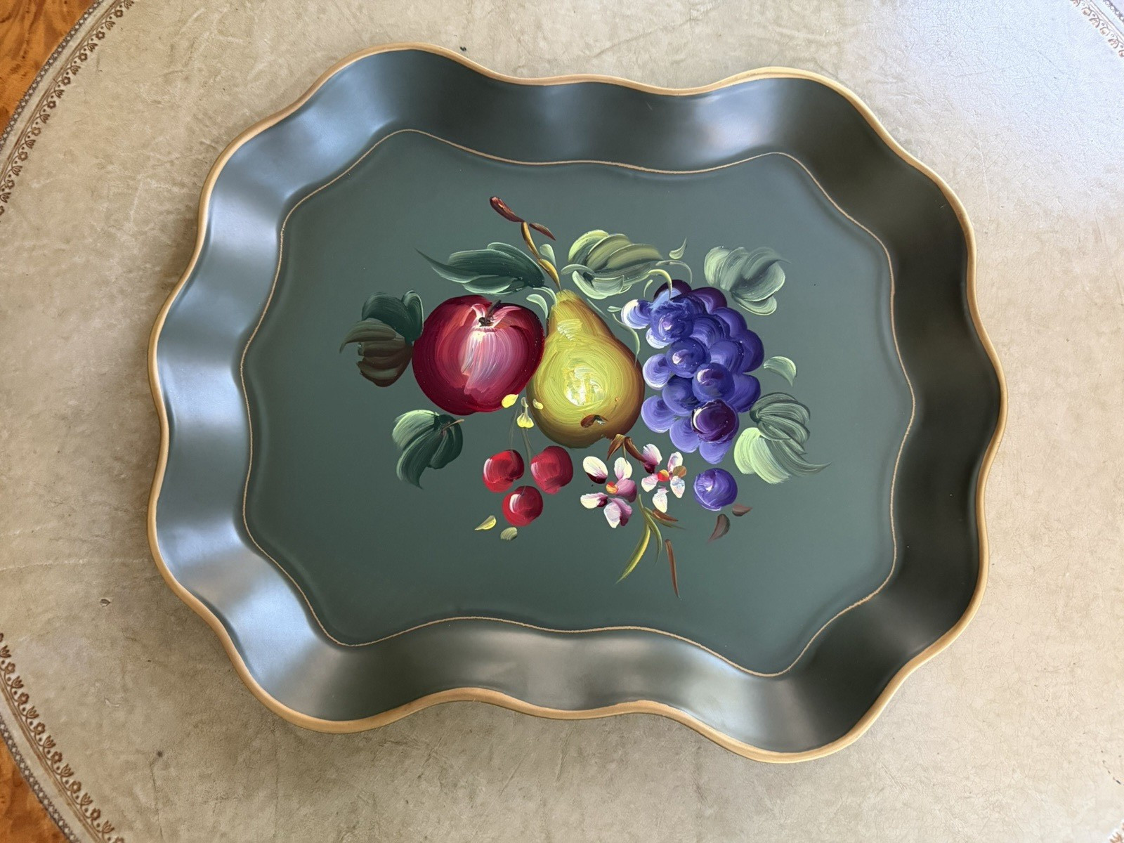 Nashco Hand Painted Toleware Tray w/ Fruit Pear, Apple, Cherries, Grapes NEW
