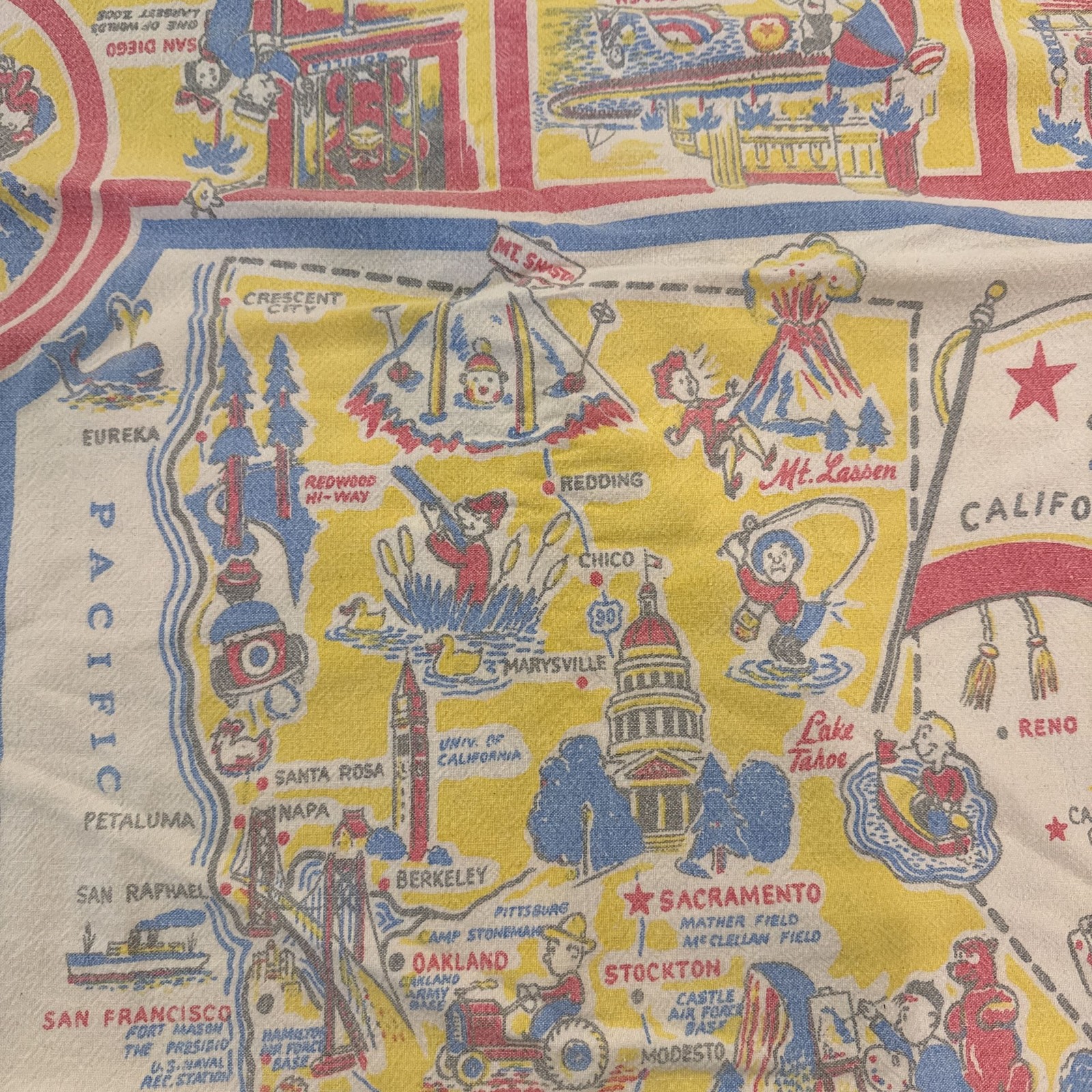 Vintage California Cloth Map With All Of California's Major Attractions Vintage California Cloth Map With All Of California's Major Attractions