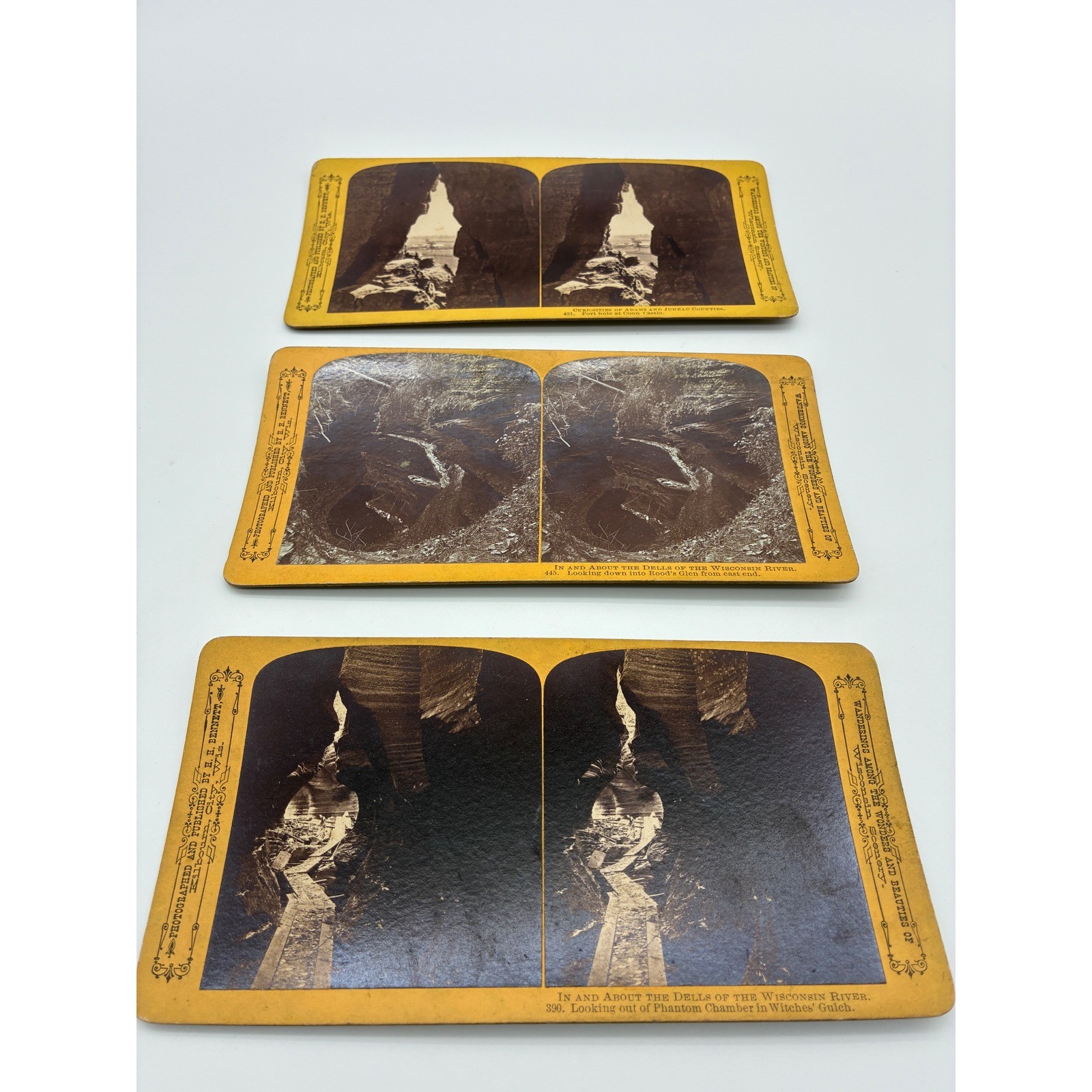 3 Antique H. H. Bennett Stereoview Cards Wisconsin Dells Witches Gulch & More 3 Antique H. H. Bennett Stereoview Cards Wisconsin Dells Witches Gulch & More