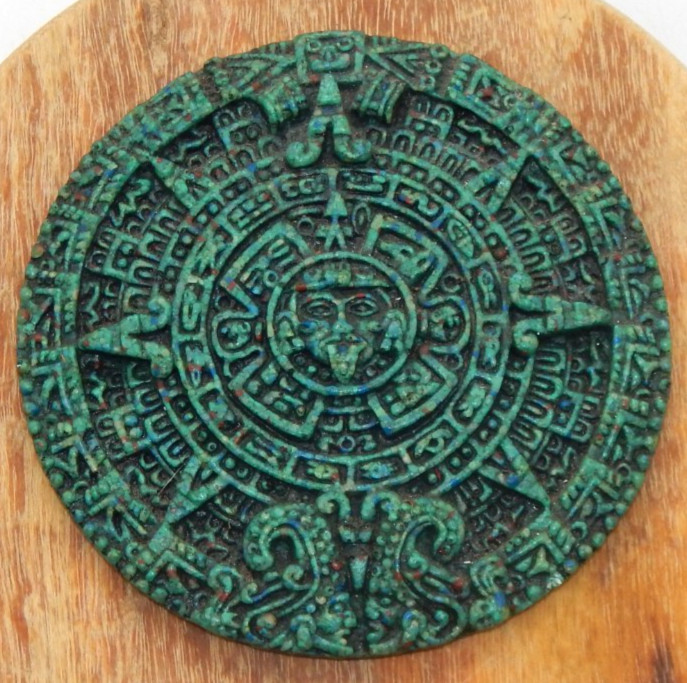Vintage Aztec 3-D Crushed Green Malachite Sun Calendar Sun Face 5\