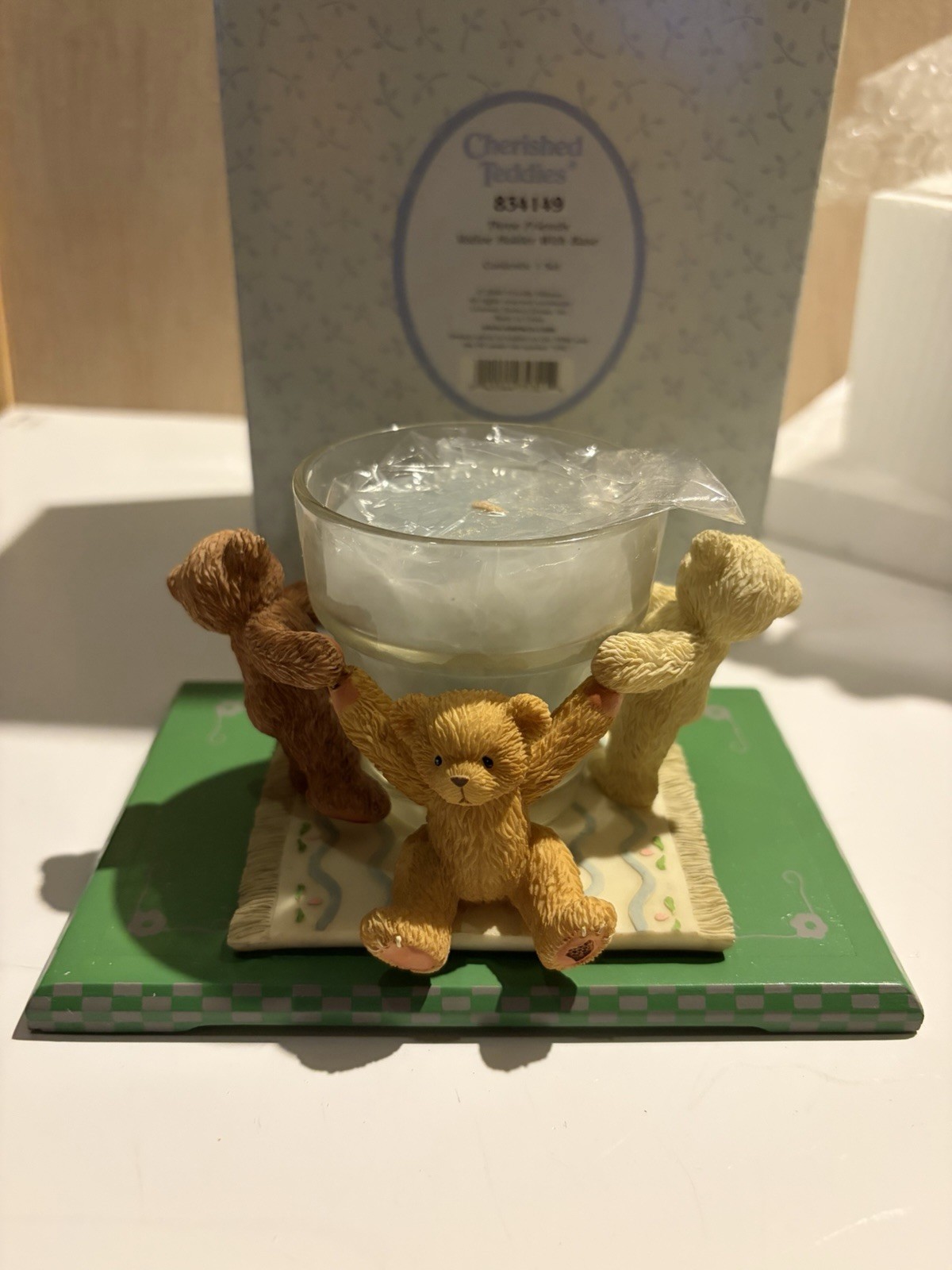 2000 Enesco Cherished Teddies Three Friends Votive Candle Holder with Base 2000 Enesco Cherished Teddies Three Friends Votive Candle Holder with Base