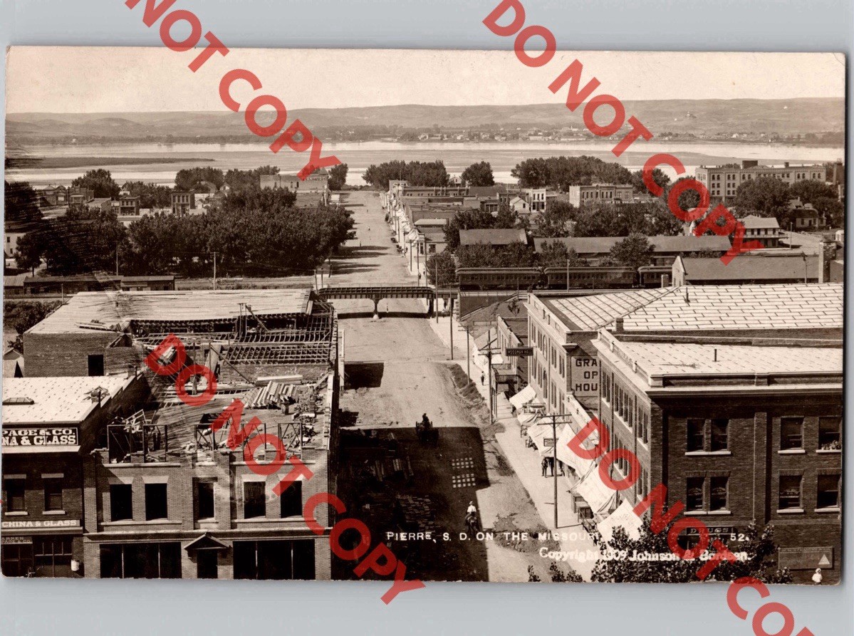 c1909 View Of PIERRE South Dakota SD On Missouri River Johnson & Bordsen RPPC