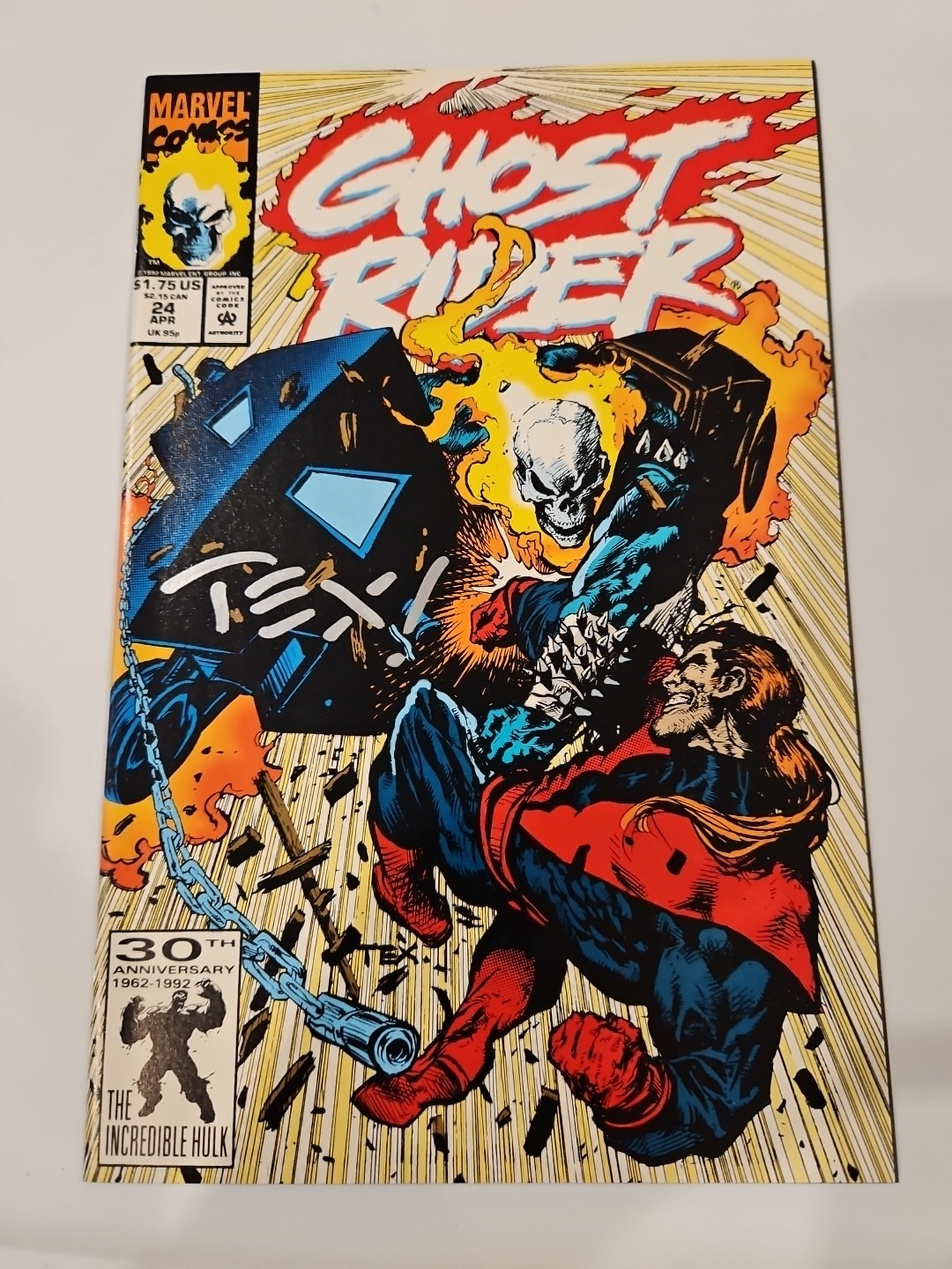 1992  GHOST RIDER # 24 SIGNED MARK 'TEX' TEXEIRA, WITH COA 