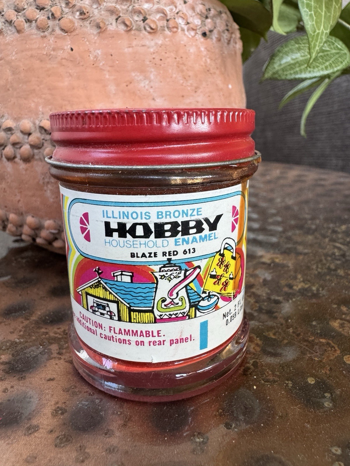 Vintage Hobby Household Enamel Paint Blaze Red 613 Illinois Bronze Full Jar 2oz
