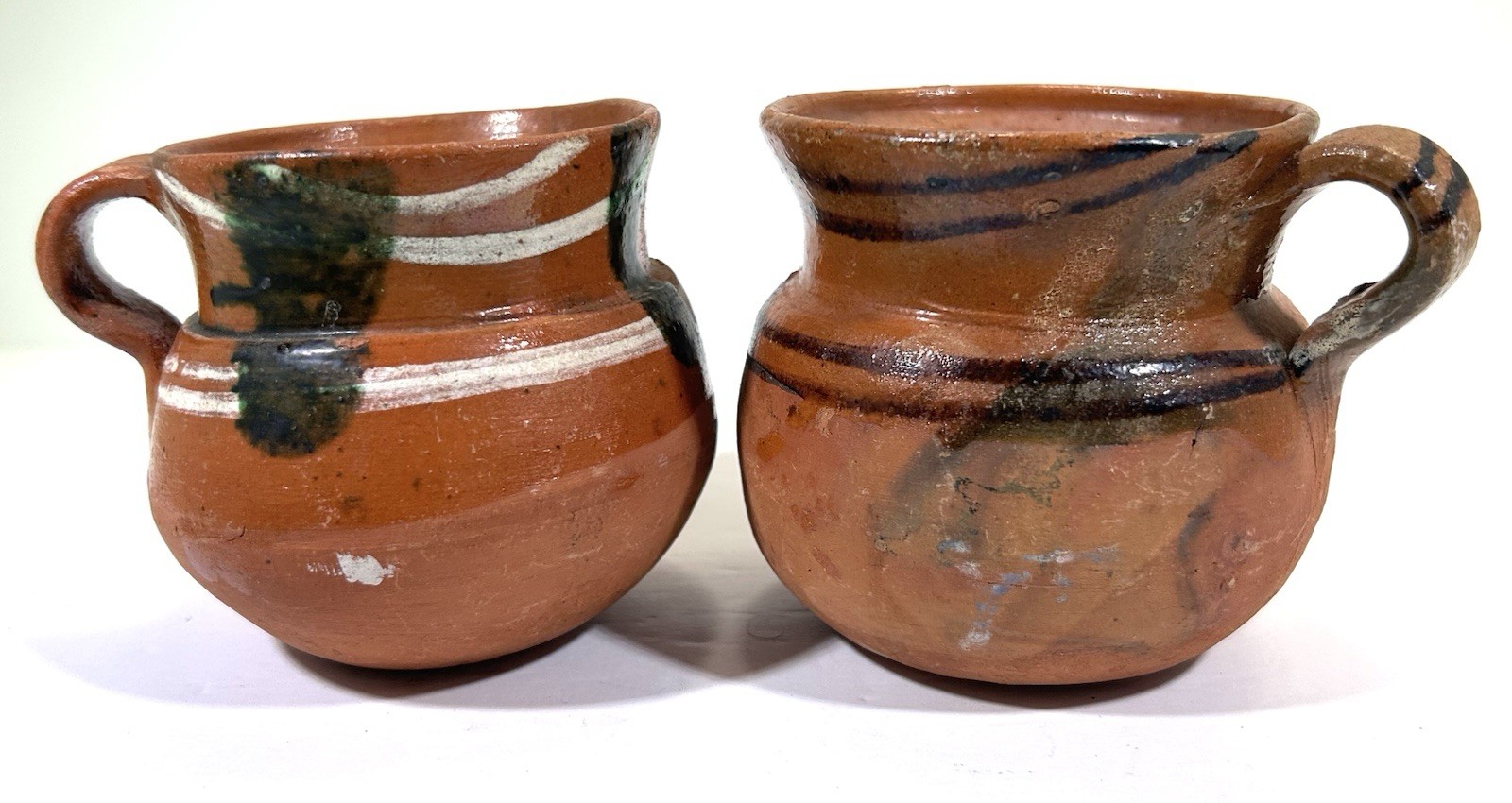 VTG Set Of 2 Mexican Mini Clay Pottery Cups Or Planters Handmade & Hand Painted