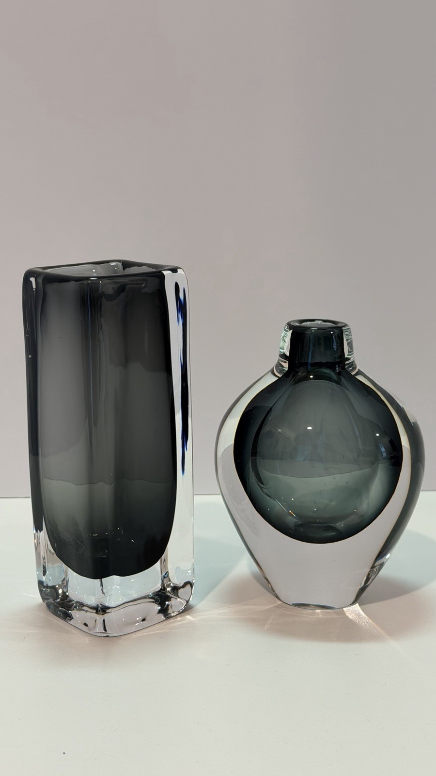 Pair 1950’s Orrefors Dusk Art Glass Vases Nils Landberg Sommerso Signed Sweden Pair 1950’s Orrefors Dusk Art Glass Vases Nils Landberg Sommerso Signed Sweden