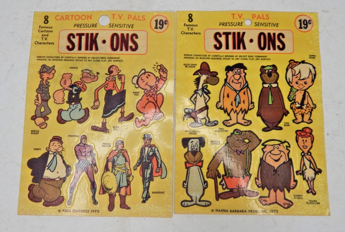 Vintage NOS King Features 1975 Sitk-On TV Character Stickers- Popeye Flintstones Vintage NOS King Features 1975 Sitk-On TV Character Stickers- Popeye Flintstones