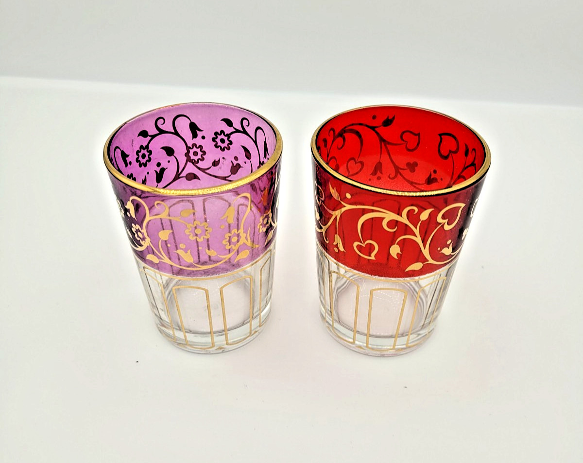 Partylite amethyst and ruby votive candle holders with gold trim Partylite amethyst and ruby votive candle holders with gold trim