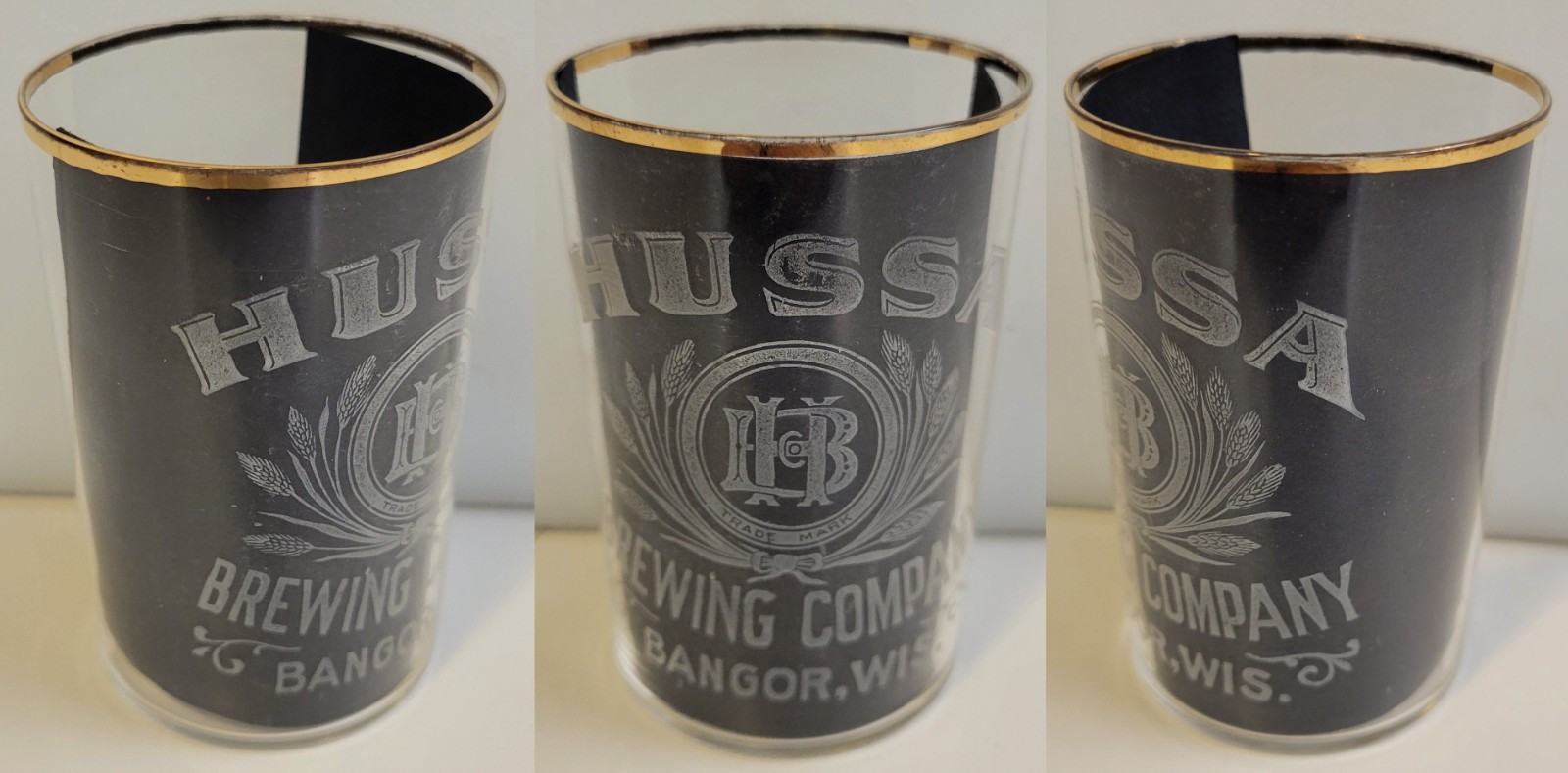HUSSA BREWING COMPANY Antique PRE-PRO Bangor Wisconsin Brewery ETCHED BEER GLASS