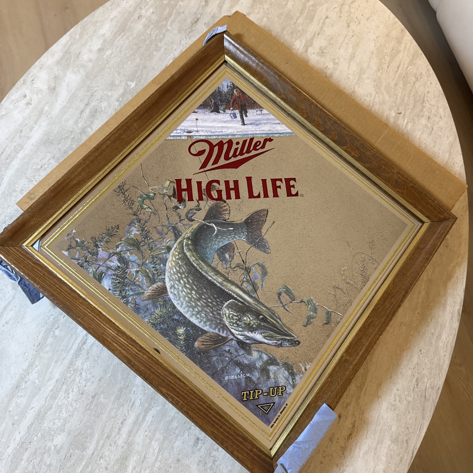 Miller High Life Tip Up Northern Pike Diamond Series Mirror 1994 NIB