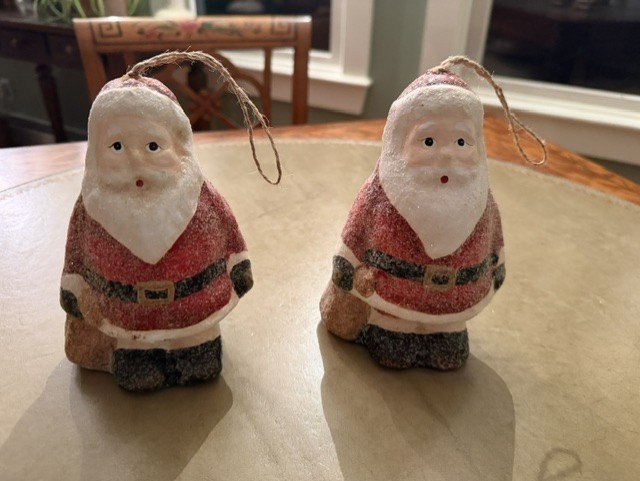 2 VERY vintage OLD Paper Papier Mache Santas 6 1/2\