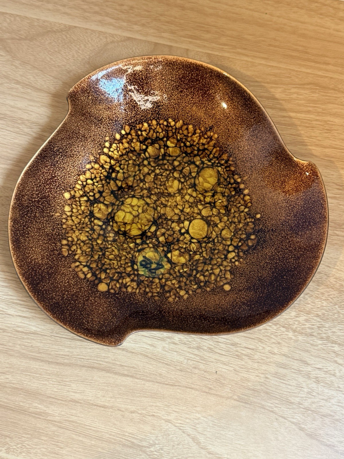 Vintage Bovano Of Cheshire Enamel Copper Bowl Abstract Mosaic Art Dish 8 in