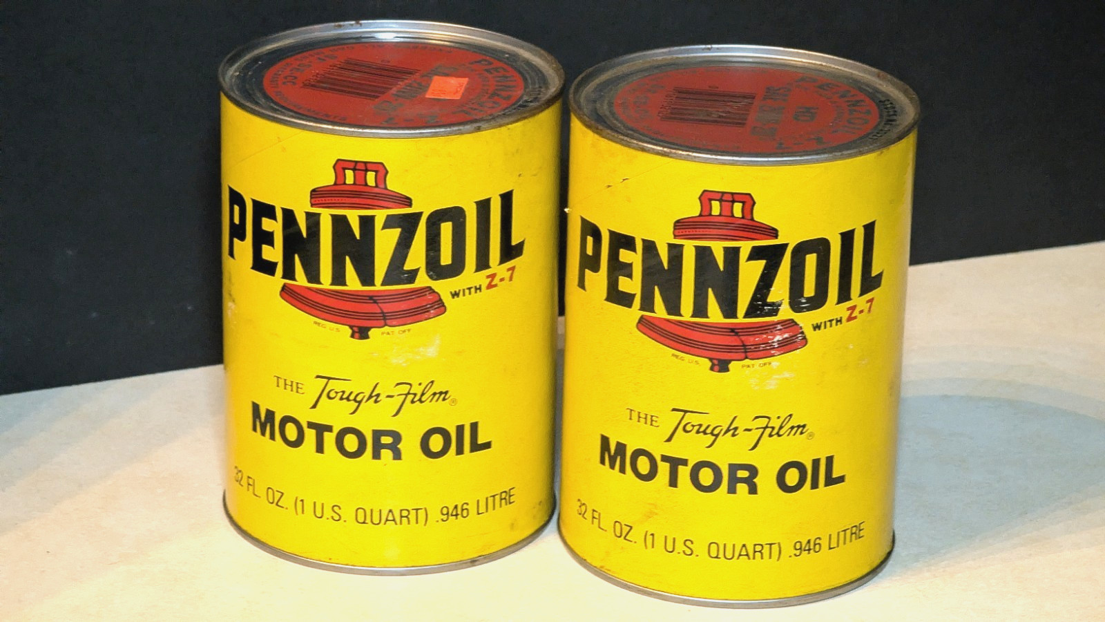 Lot 2 Vintage Pennzoil Z-7 Motor Oil Cans SAE 20W-20 Lot 2 Garage Racing Era NOS