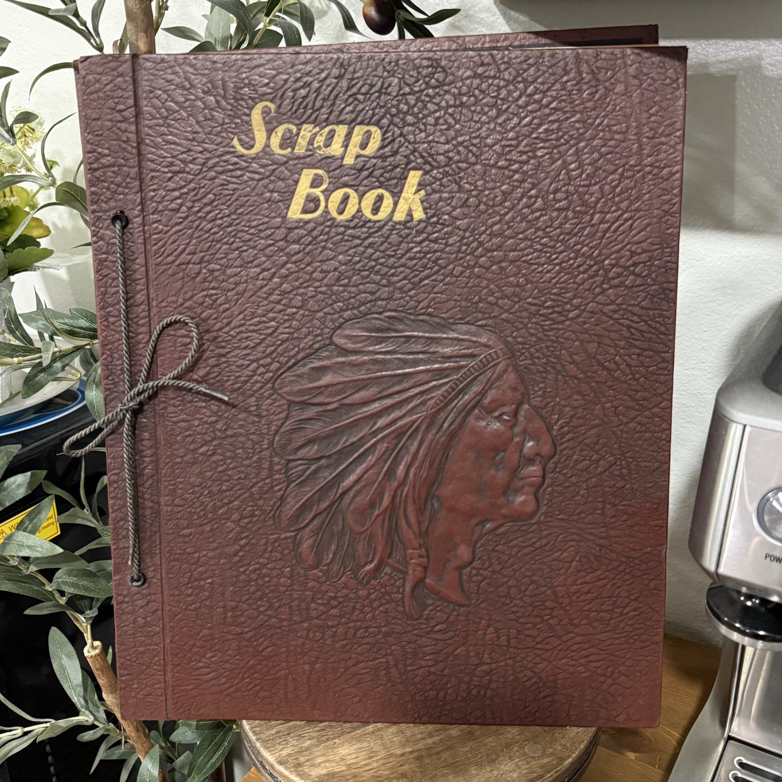 VTG 1940s Embossed Native American Chief Leather Scrapbook Album Souvenir 14x12 VTG 1940s Embossed Native American Chief Leather Scrapbook Album Souvenir 14x12