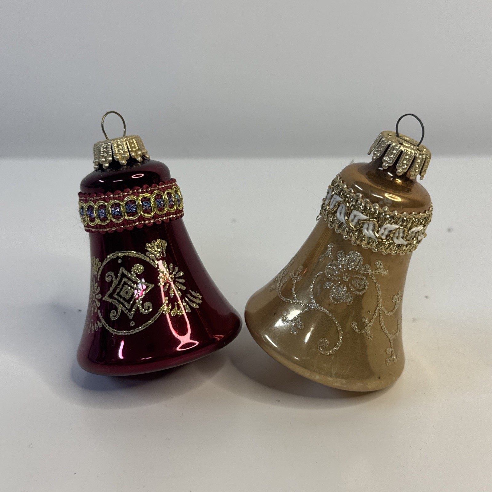 2 Vintage West Germany Red/Gold Glass Ornaments Bells Gold Mica Glitter Crowns 2 Vintage West Germany Red/Gold Glass Ornaments Bells Gold Mica Glitter Crowns