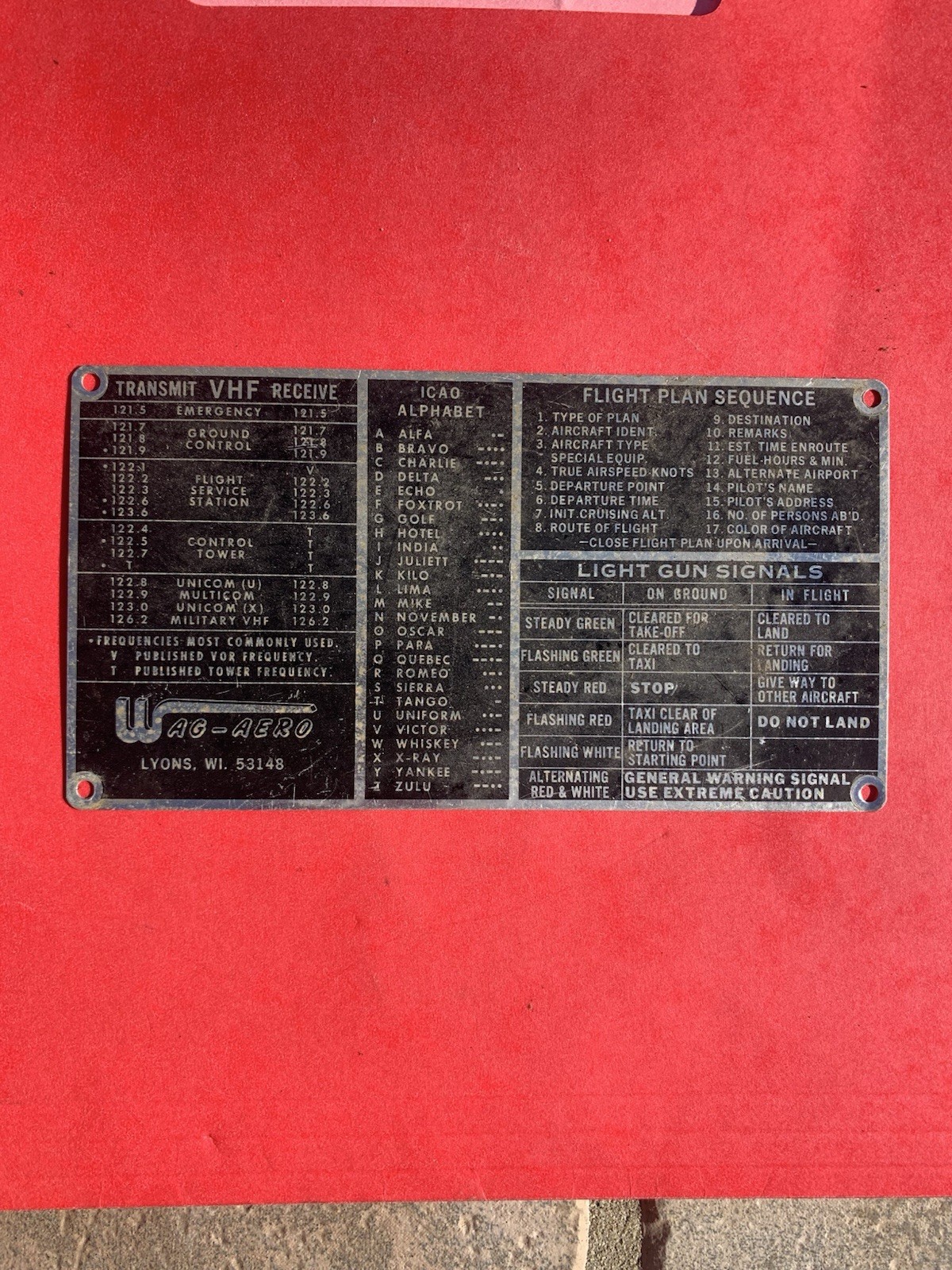 CESSNA PIPER Pilot's Communications Guide Placard  Airplane Cockpit WAGO AERO
