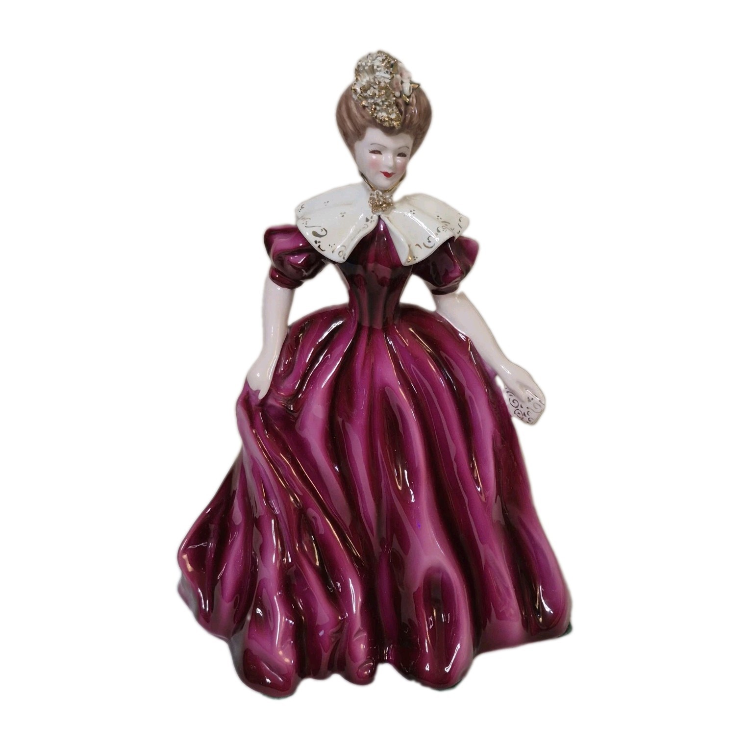 Florence Ceramics Nita Ceramic Figurine Burgundy Dress Spaghetti Floral Vintage 