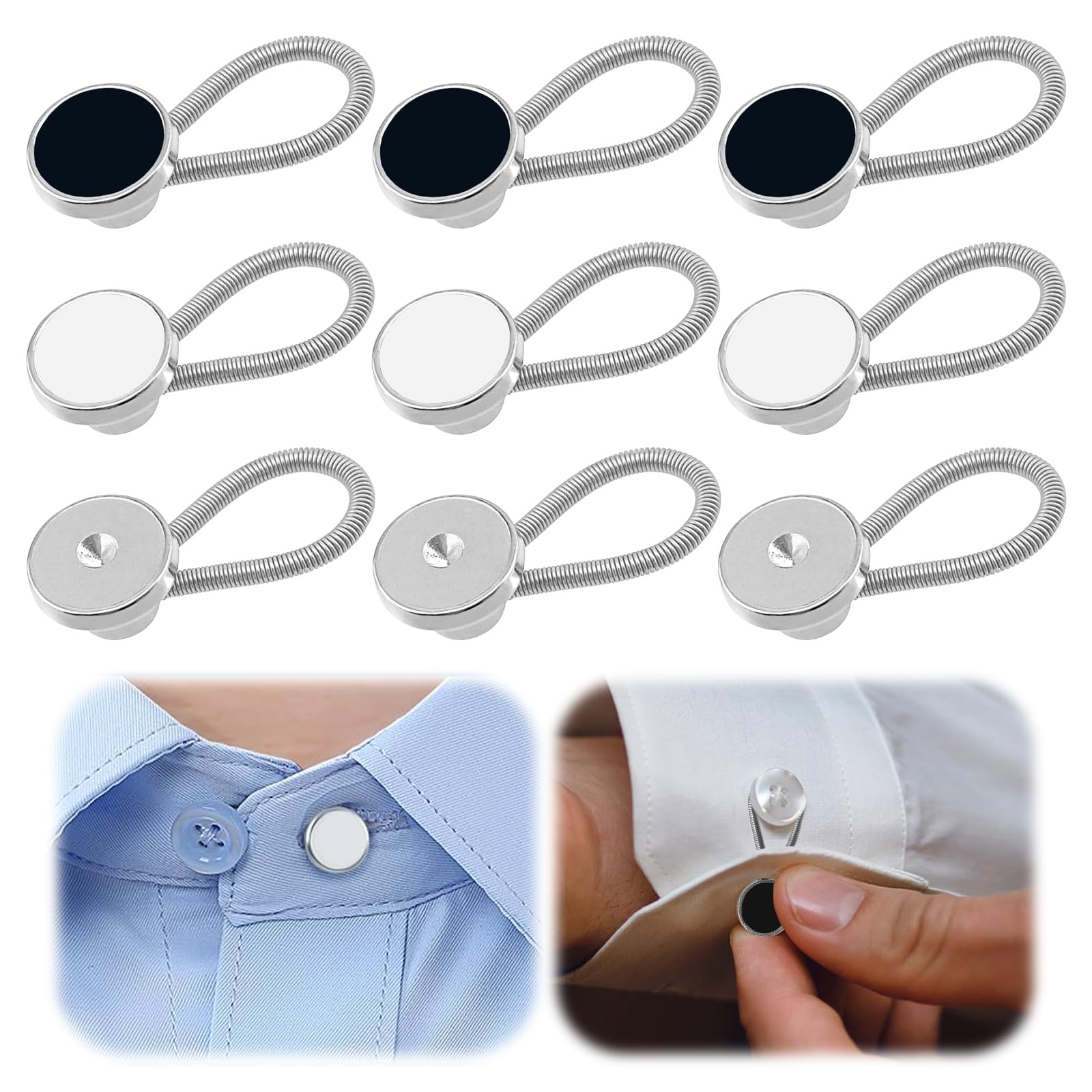 9Pcs Premium Collar Extenders for Men's Dress Standard, Black, White, Silver 9Pcs Premium Collar Extenders for Men's Dress Standard, Black, White, Silver