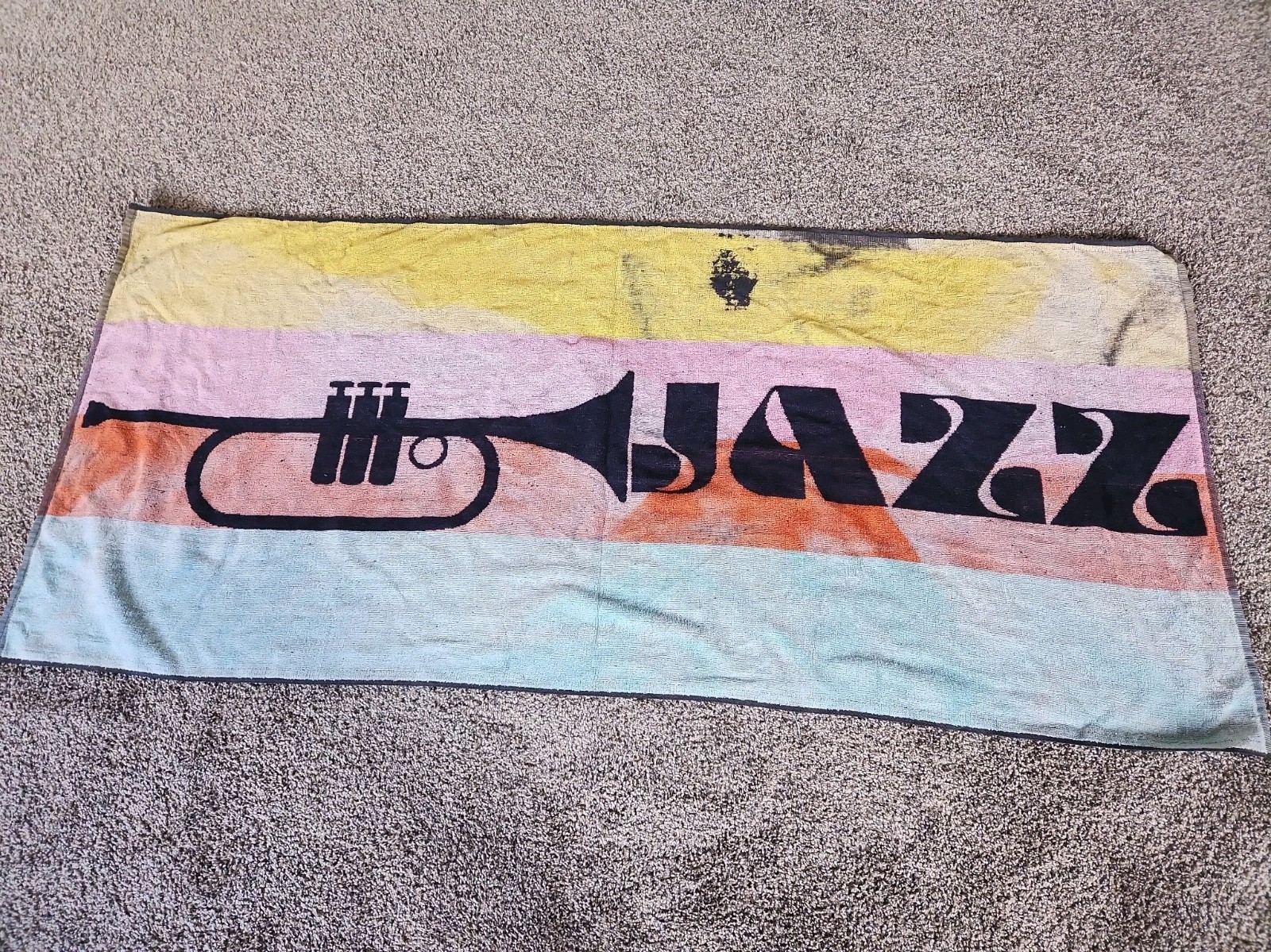 Vintage Beach Towel Jazz Trumpet Tastemaker by Stevens Made in USA Vintage Beach Towel Jazz Trumpet Tastemaker by Stevens Made in USA