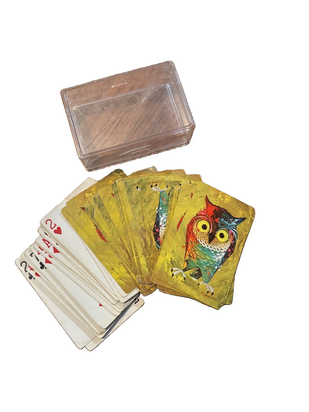 Vintage 1960s Playing Card Deck Owl Made In USA Plastic Case Nature Outdoors