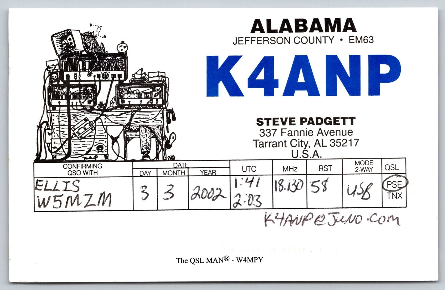 2002 QSL Postcard K4ANP Tarrant City AL Ham Radio W5MZM Albuquerque NM A396 2002 QSL Postcard K4ANP Tarrant City AL Ham Radio W5MZM Albuquerque NM A396