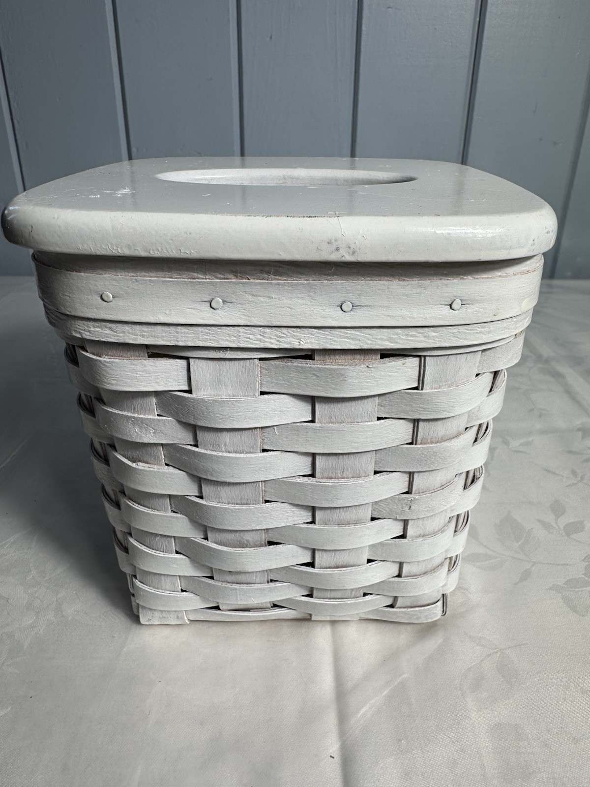 Vintage 1997 Longaberger Tissue Basket With Wood Lid Farmhouse Handwoven Signed