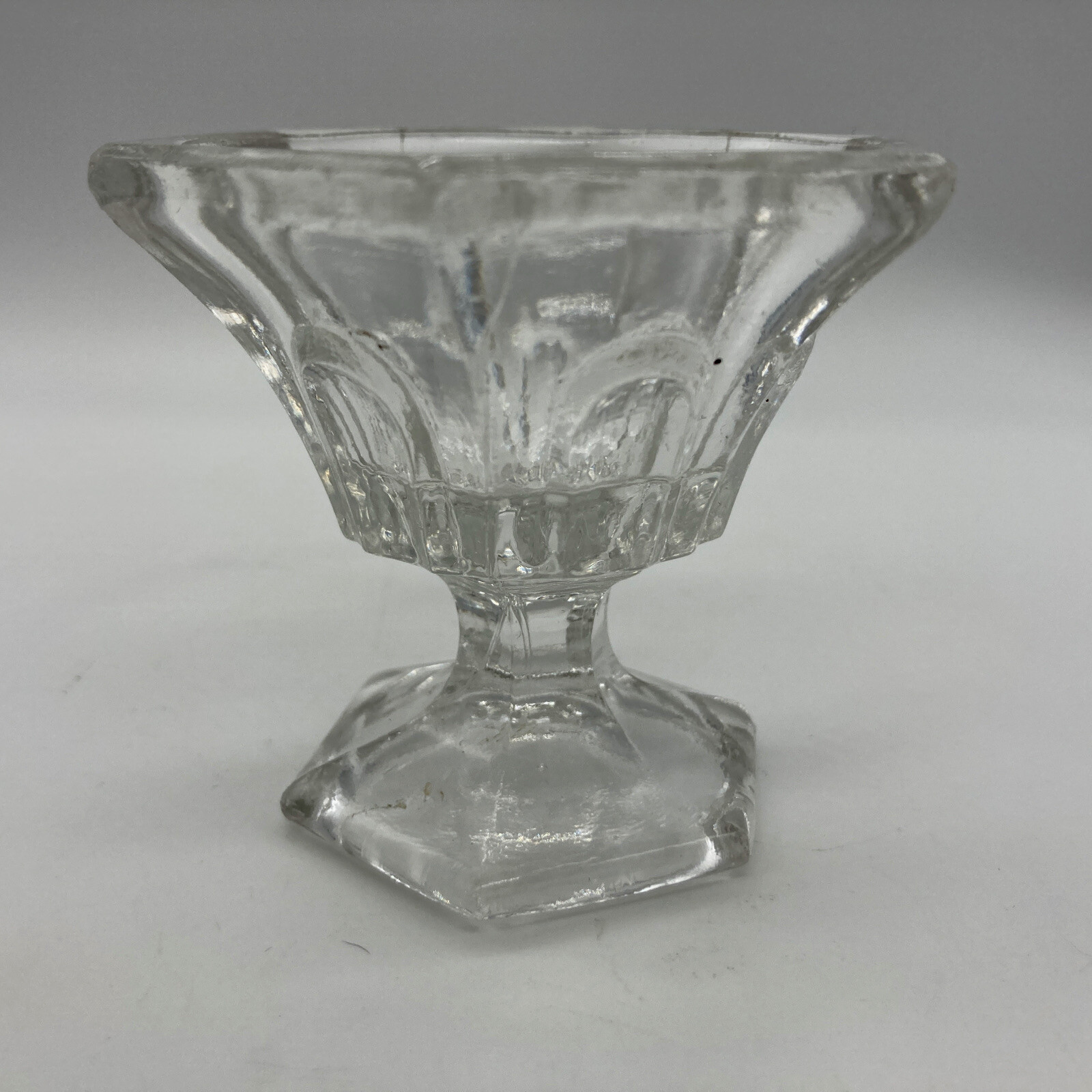 EAPG Flint Glass Pedestal Master Salt Pressed Loop Clear Glass Antique EAPG Flint Glass Pedestal Master Salt Pressed Loop Clear Glass Antique