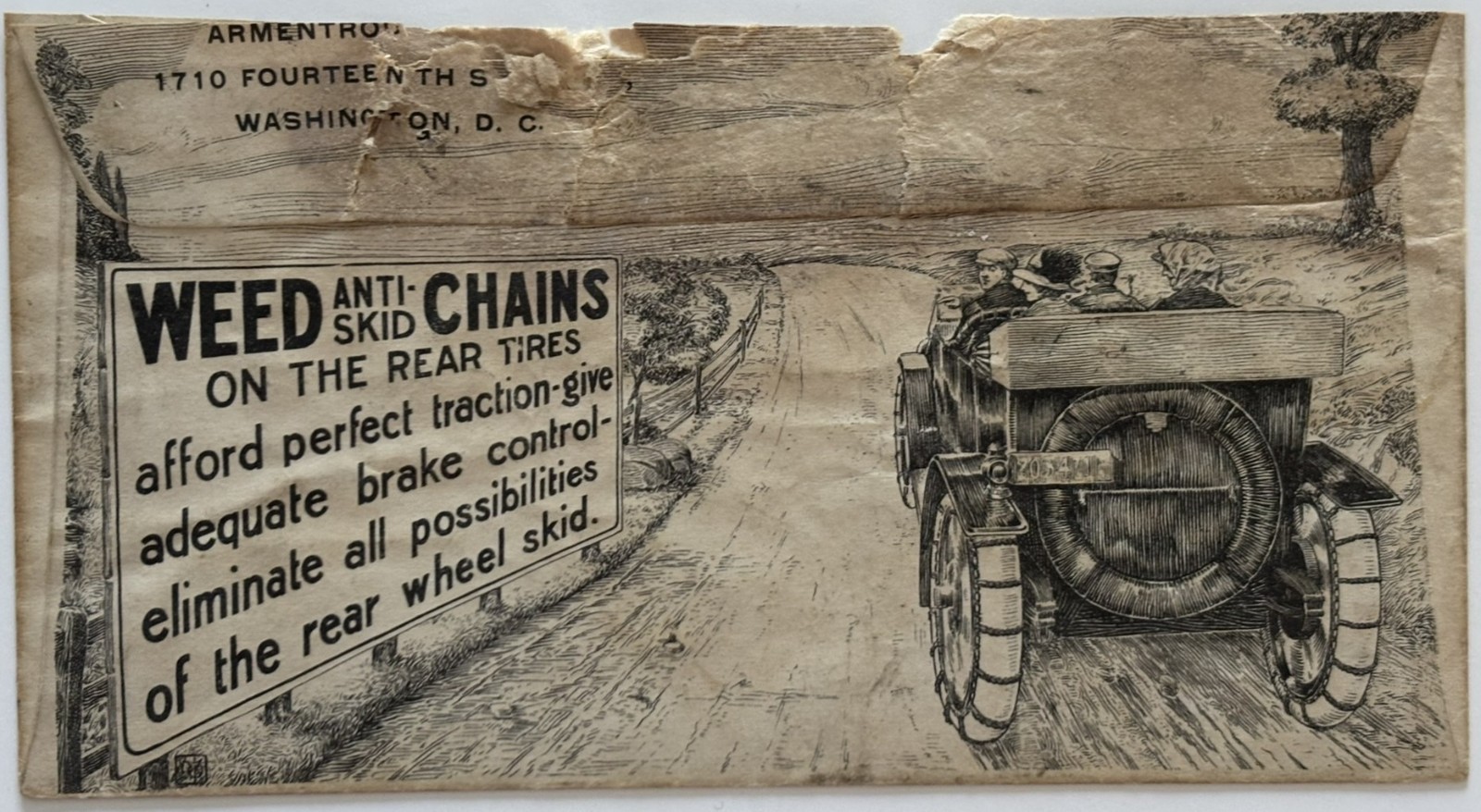 c1913 Weed Anti-Skid Chains Auto Advertising Cover Armentrout Washington DC