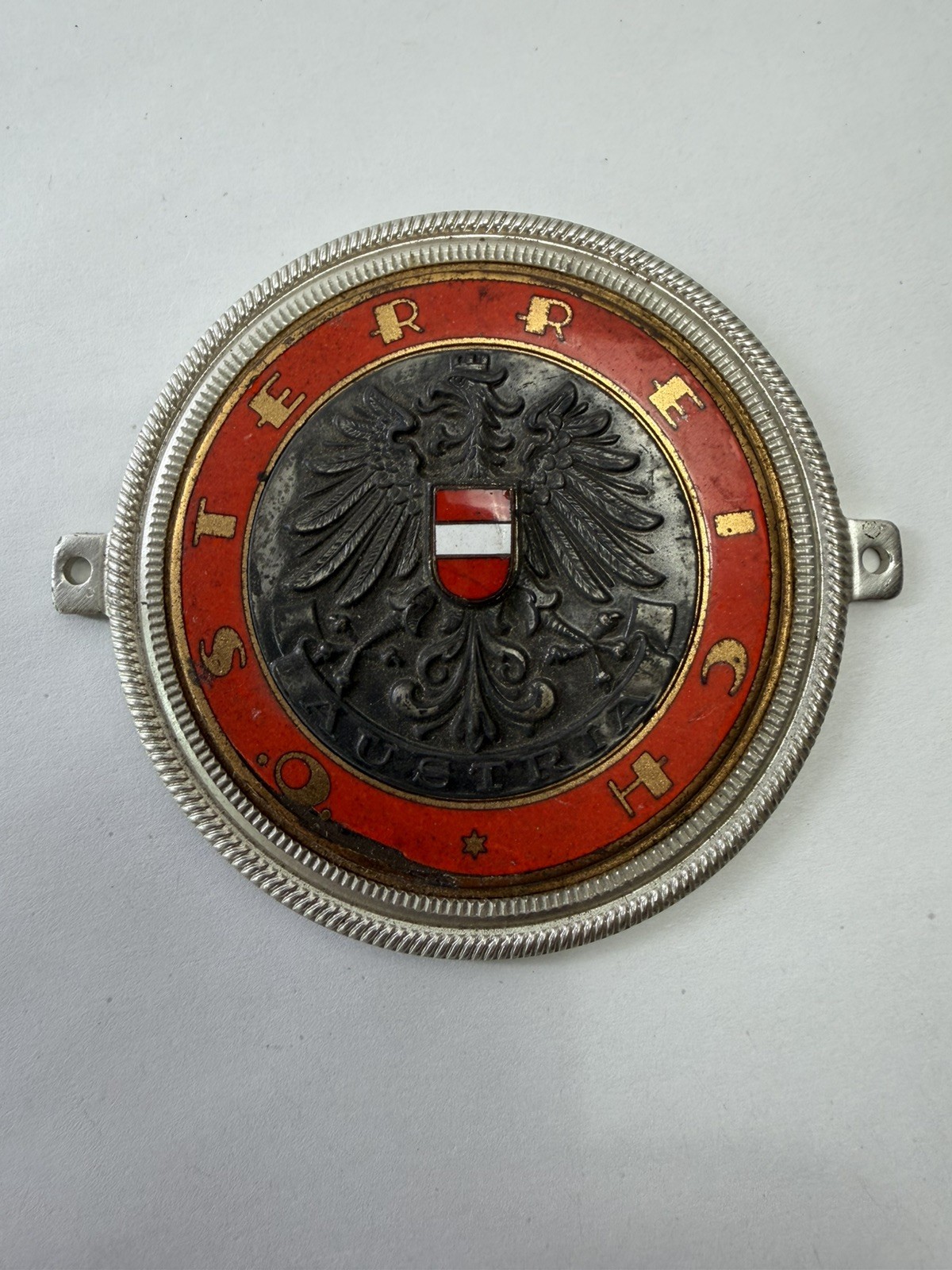 Vintage Enamel Radiator Grill Badge Austrian Osterreich Rare 3 1/2 Vintage Enamel Radiator Grill Badge Austrian Osterreich Rare 3 1/2