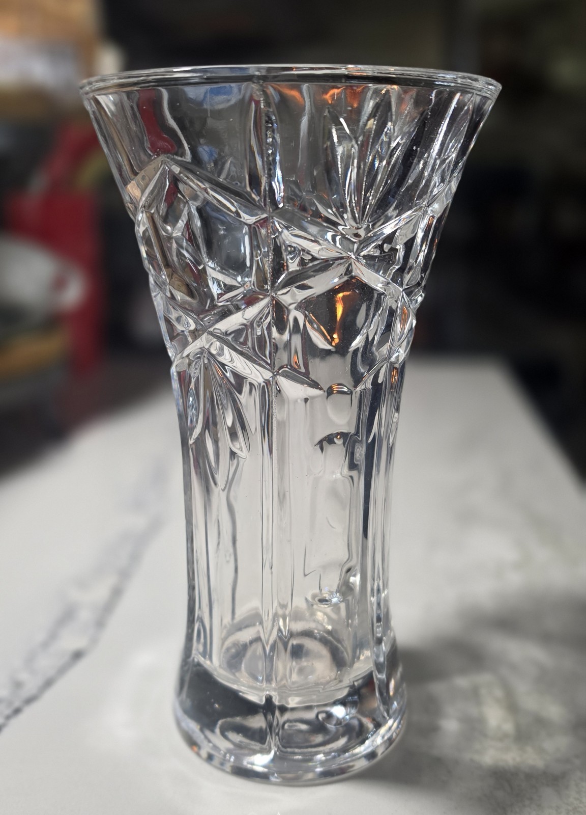 Vintage Clear Pressed Glass Vase 9.5\