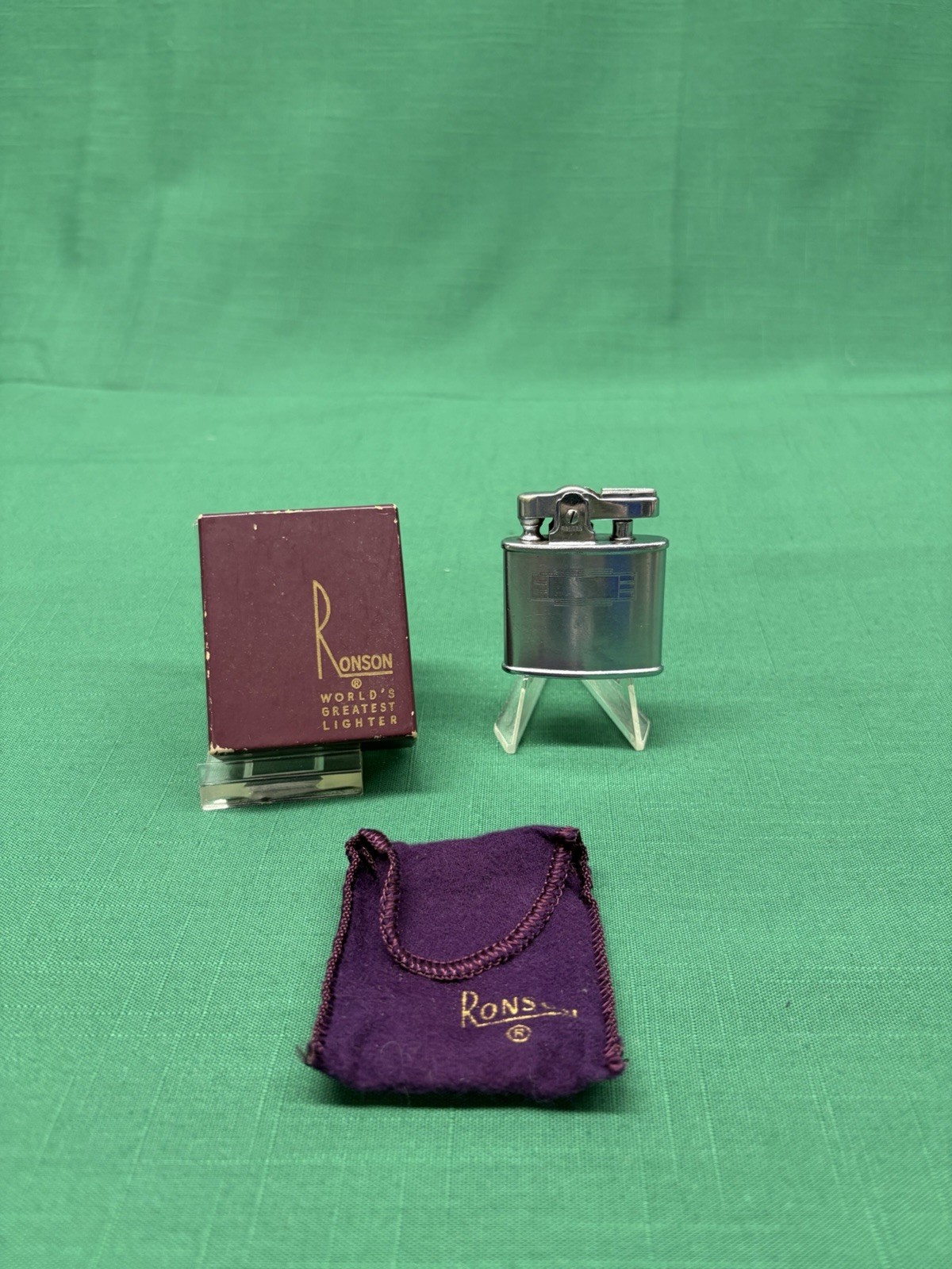 VTG Ronson Art Deco Small Silver Lighter in Original Box (4M)