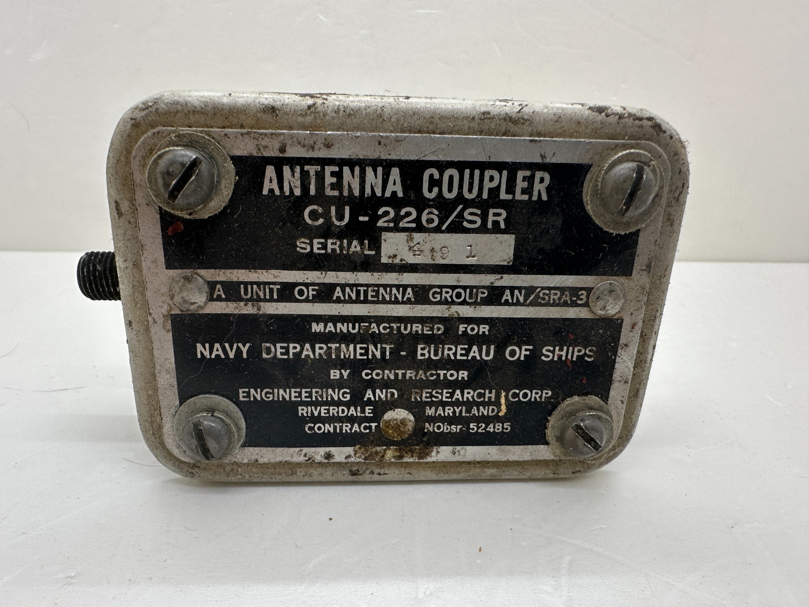 Antenna Coupler CU-226/SR Antenna Group AN/SRA-3 US Navy Bureau of Ships Antenna Coupler CU-226/SR Antenna Group AN/SRA-3 US Navy Bureau of Ships