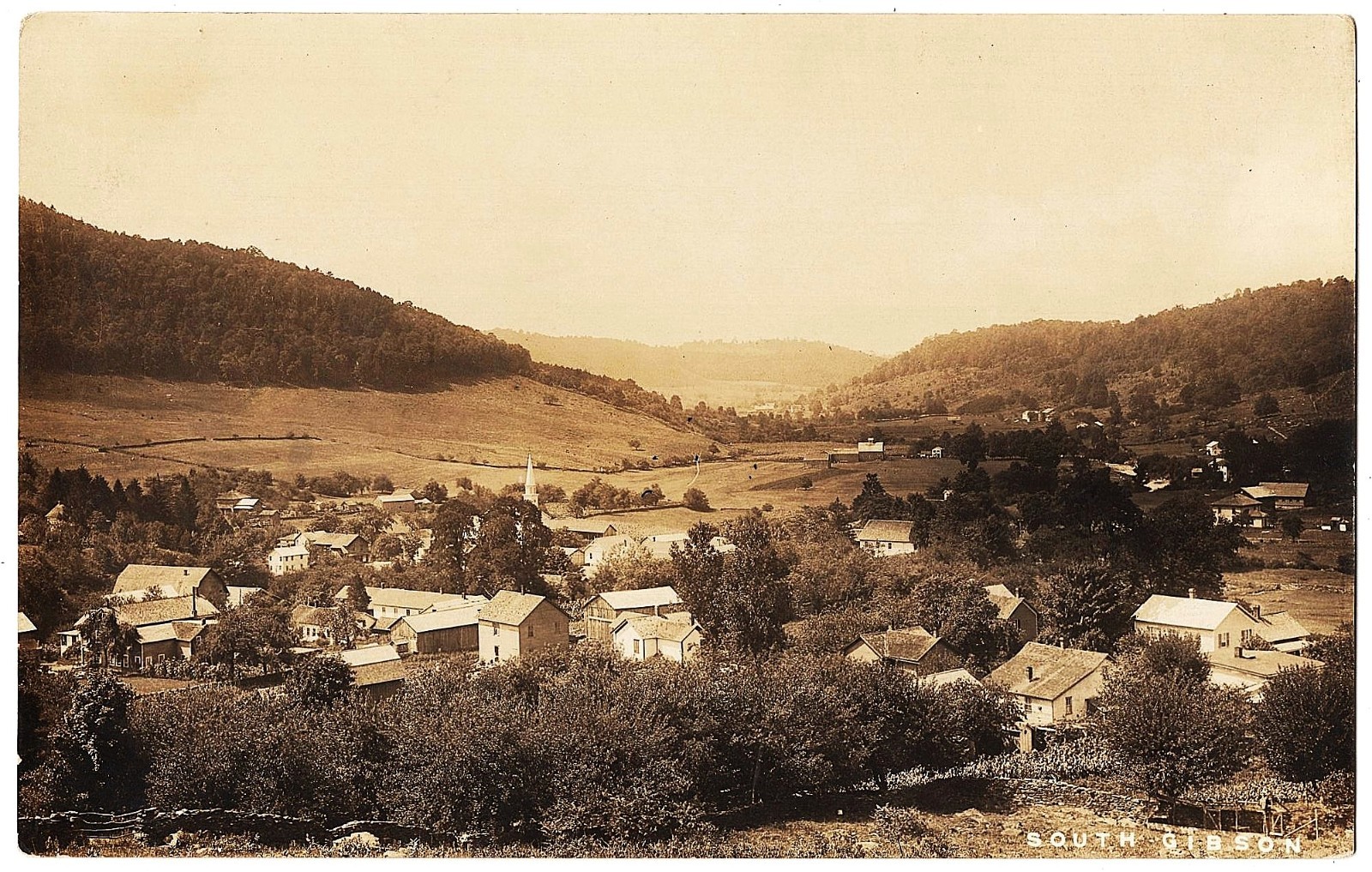 real photo South Gibson - Aerial View Of Town antique postcard RPPC