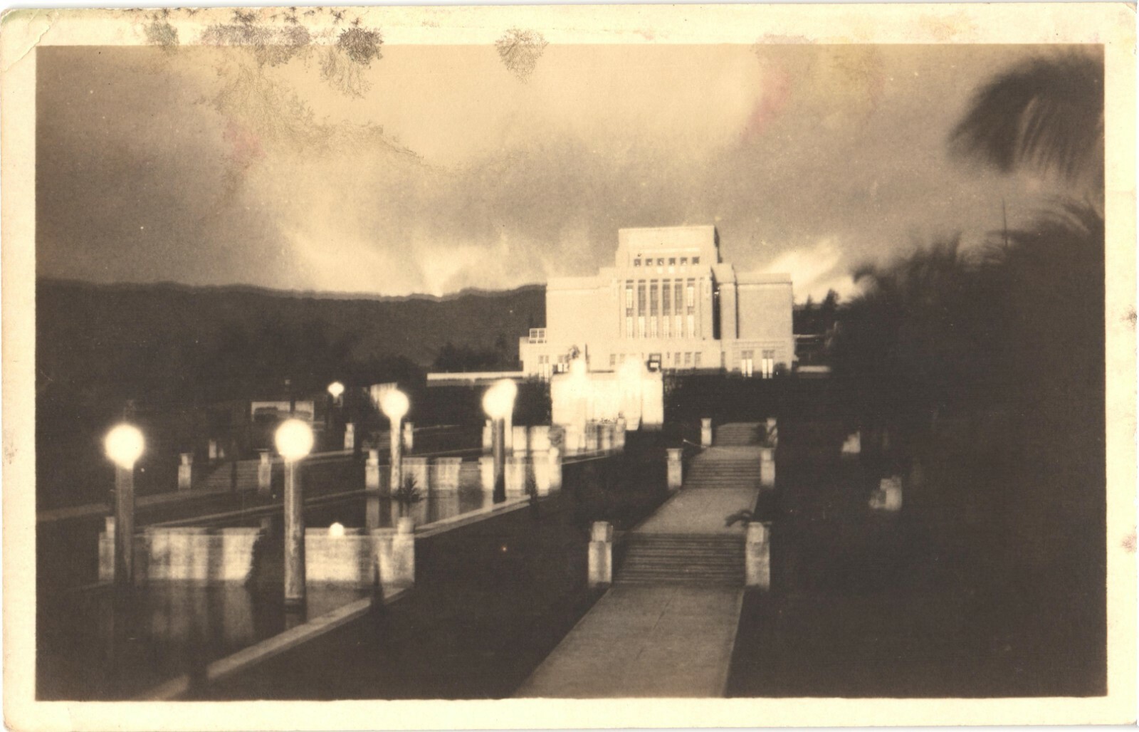 Laie Oahu Hawaii LDS Hawaiian Temple Night RPPC Real Photo Postcard c1910s Laie Oahu Hawaii LDS Hawaiian Temple Night RPPC Real Photo Postcard c1910s