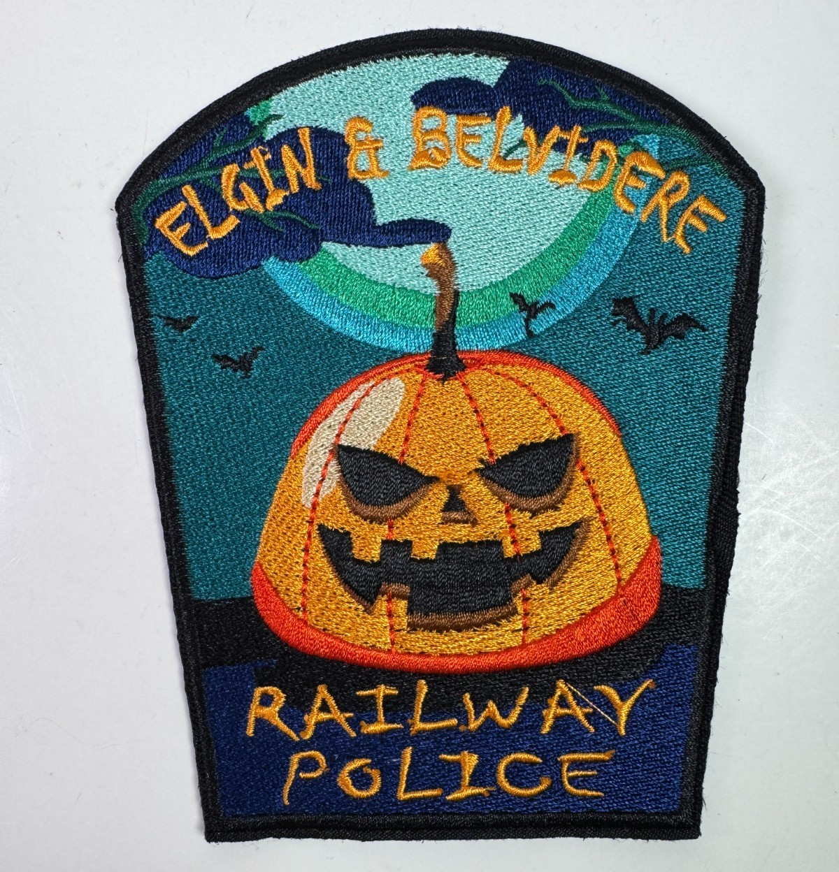 Elgin & Belvidere Railway Police Halloween Pumpkin Railroad Novelty Patch Y2