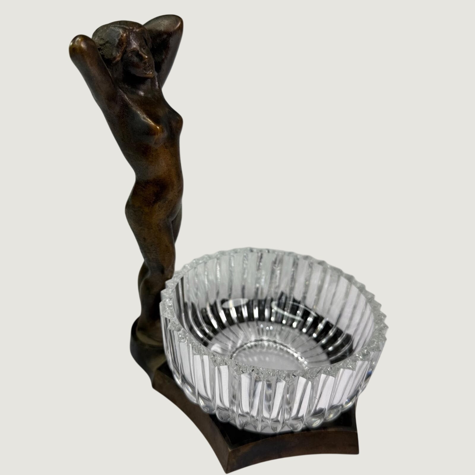 Antique Jennings Brothers Art Deco Figural Nude Woman Ashtray Glass Bowl JB Antique Jennings Brothers Art Deco Figural Nude Woman Ashtray Glass Bowl JB