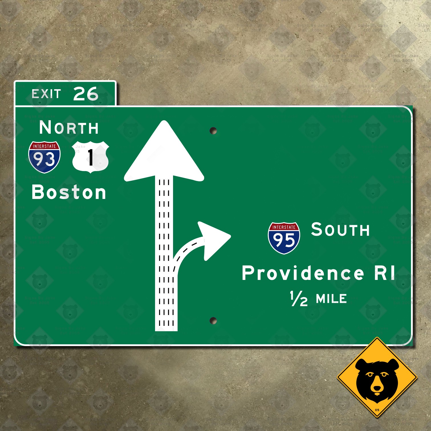Massachusetts Interstate 95 exit 26 Boston Providence RI highway road sign 21x14
