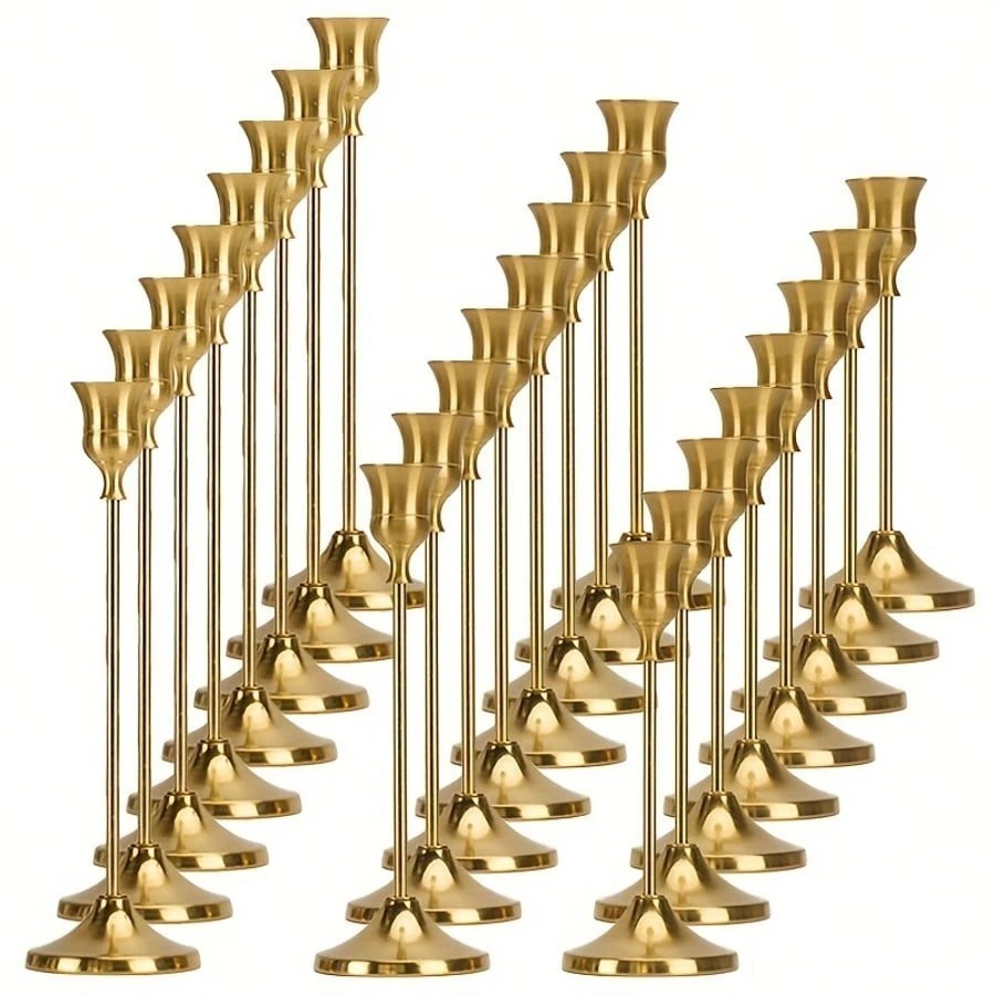 24/36/48Pcs Gold Brass Taper Candle Holders Vintage Wedding Table Centerpieces 24/36/48Pcs Gold Brass Taper Candle Holders Vintage Wedding Table Centerpieces