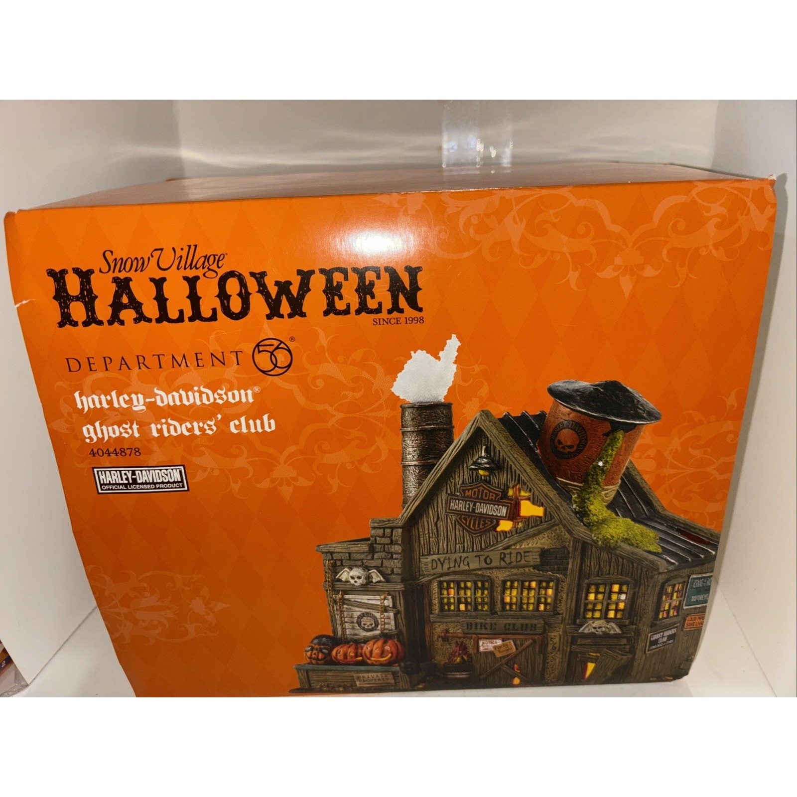 Dept 56 RetiredSnow Village Halloween Harley Davidson Ghost Riders Club 4044878