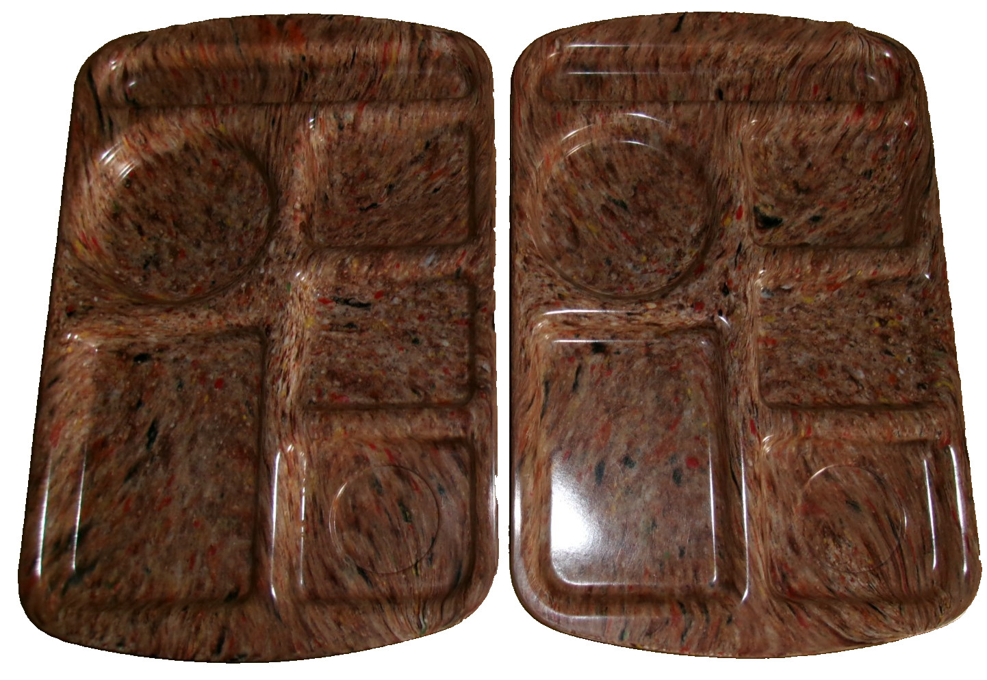 2 VTG Prolon Ware Confetti Melamine Divided Cafeteria Trays #9953